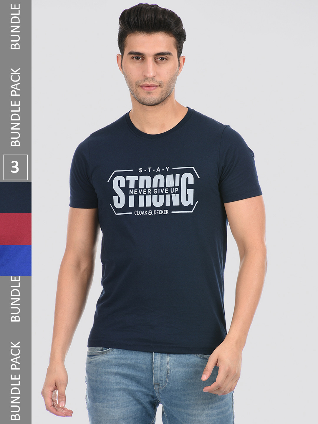 

Cloak & Decker by Monte Carlo Men Pack of 3 Navy Blue & Maroon Typography T-shirt