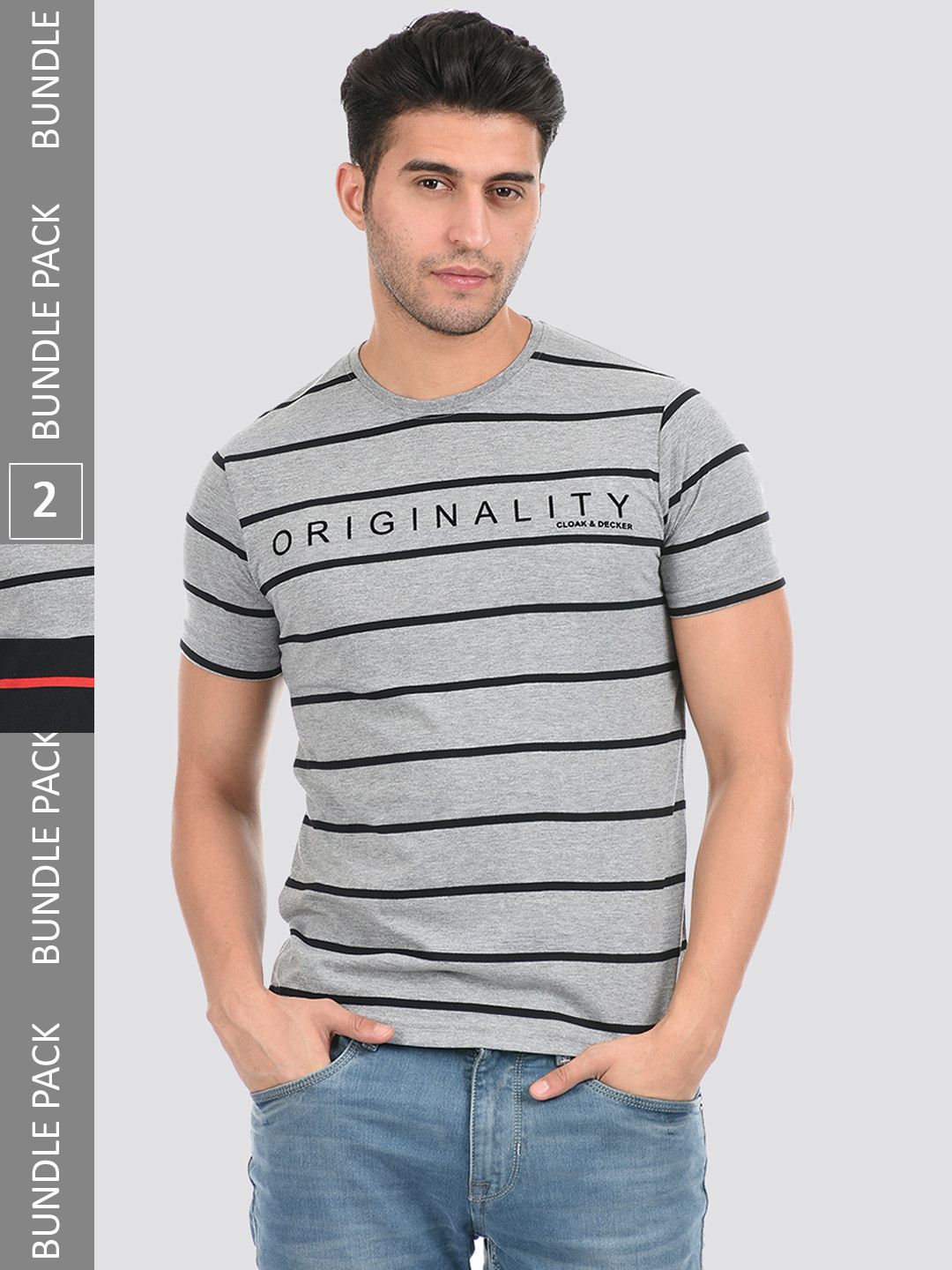 

Cloak & Decker by Monte Carlo Men Black & Red Regular Fit Striped T-shirt