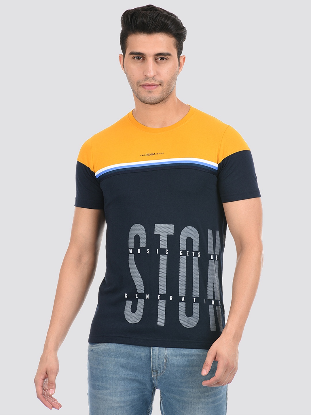 

Cloak & Decker by Monte Carlo Men Navy Blue Typography Printed T-shirt