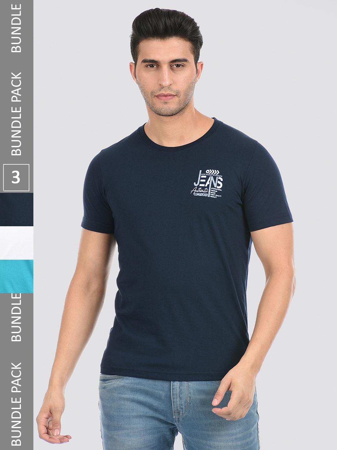 

Cloak & Decker by Monte Carlo Men Pack Of 3 Navy Blue & Blue Typography T-shirts