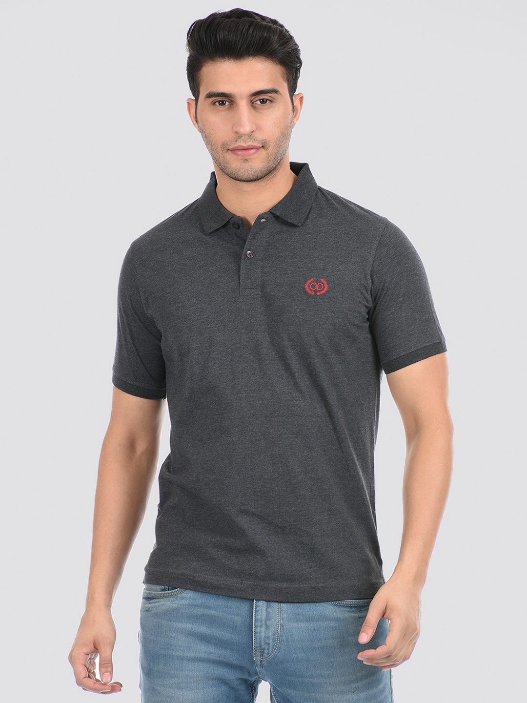 

Cloak & Decker by Monte Carlo Men Charcoal Polo Collar Cotton T-shirt