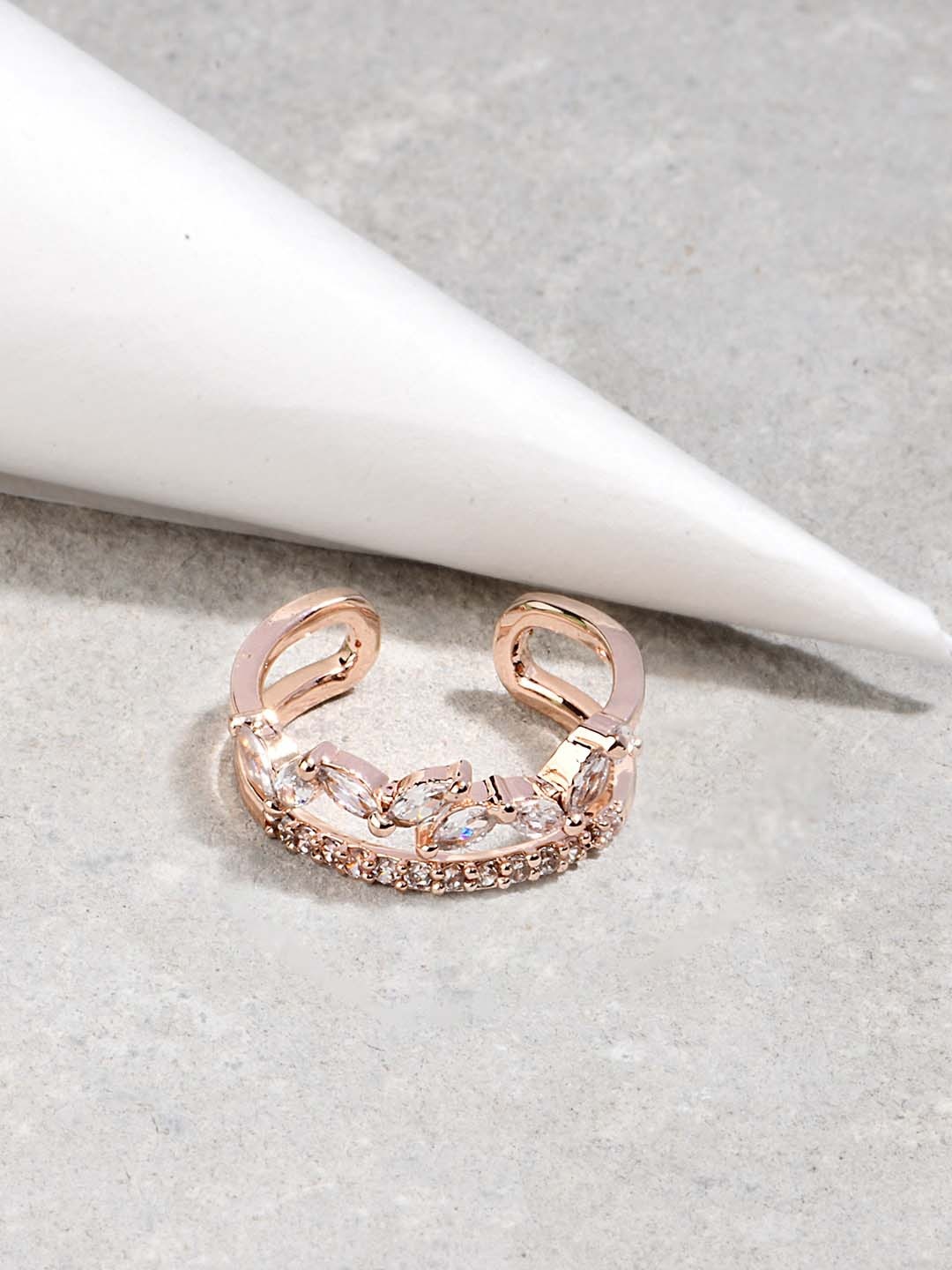 

Lilly & sparkle Women Rose Gold-Plated & White CZ-Studded Adjustable Finger Ring