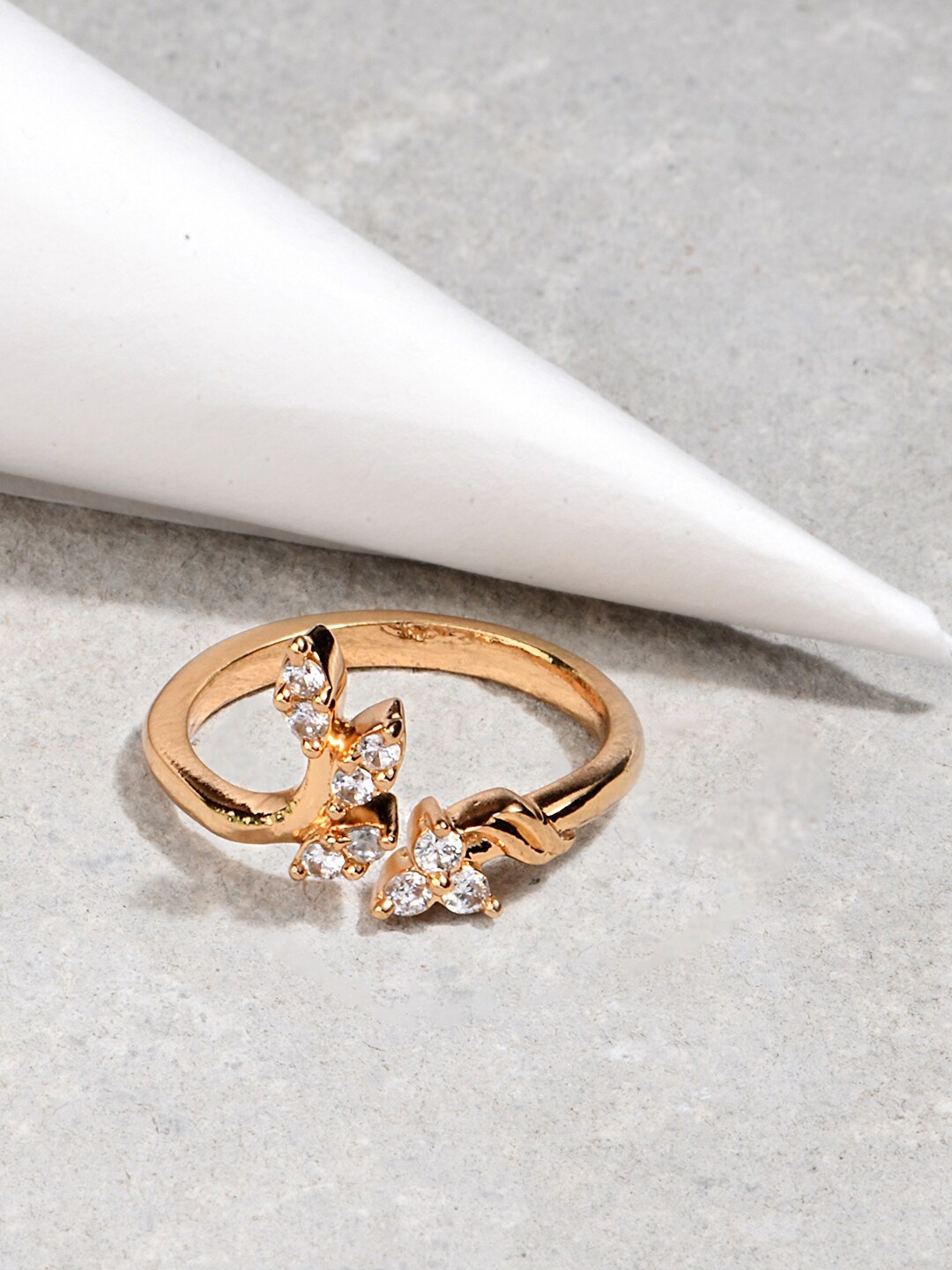 

Lilly & sparkle Gold-Plated Stone-Studded Adjustble Finger Ring