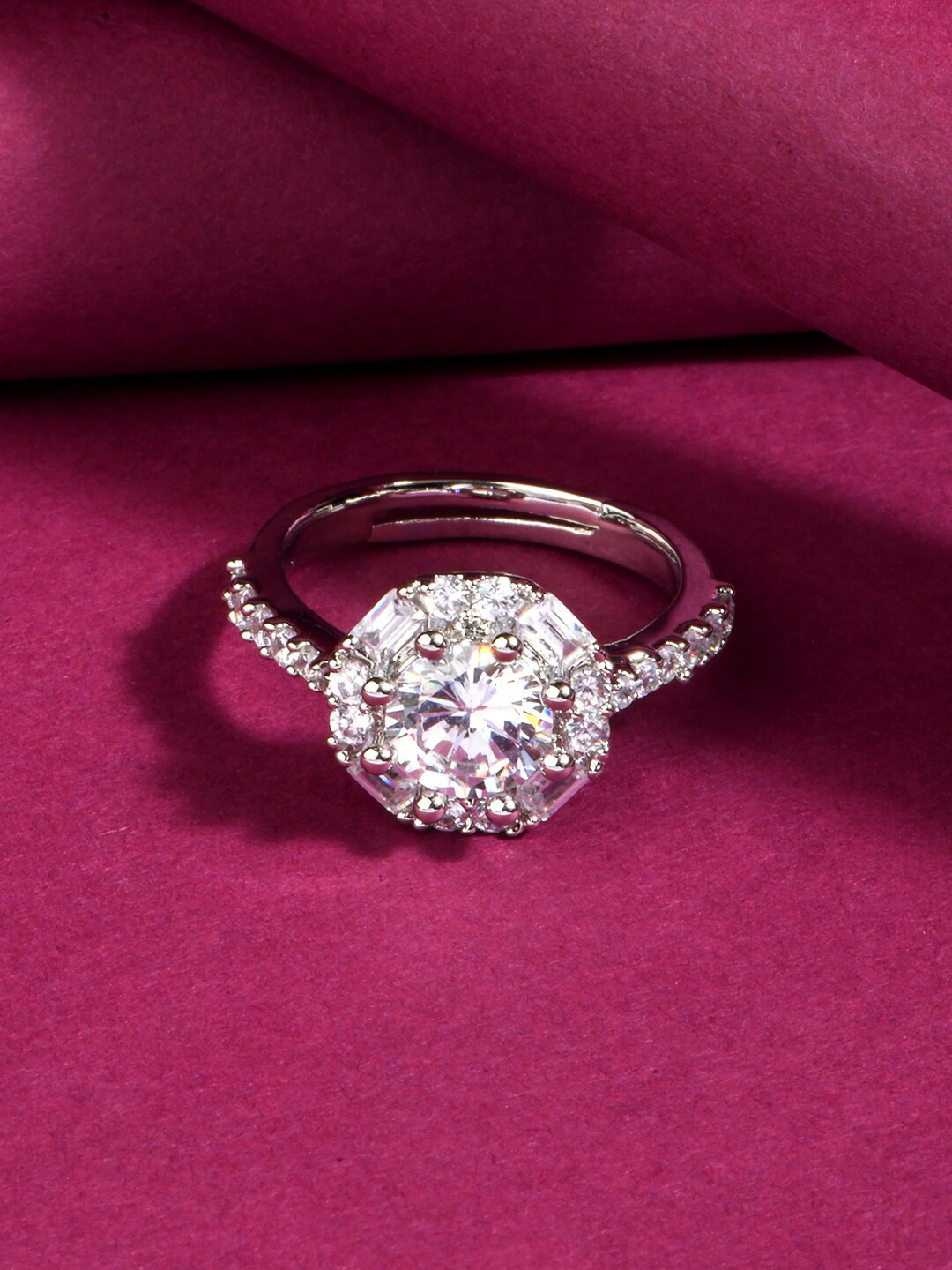 

Lilly & sparkle Silver-Plated White CZ Studded Adjustable Finger Ring