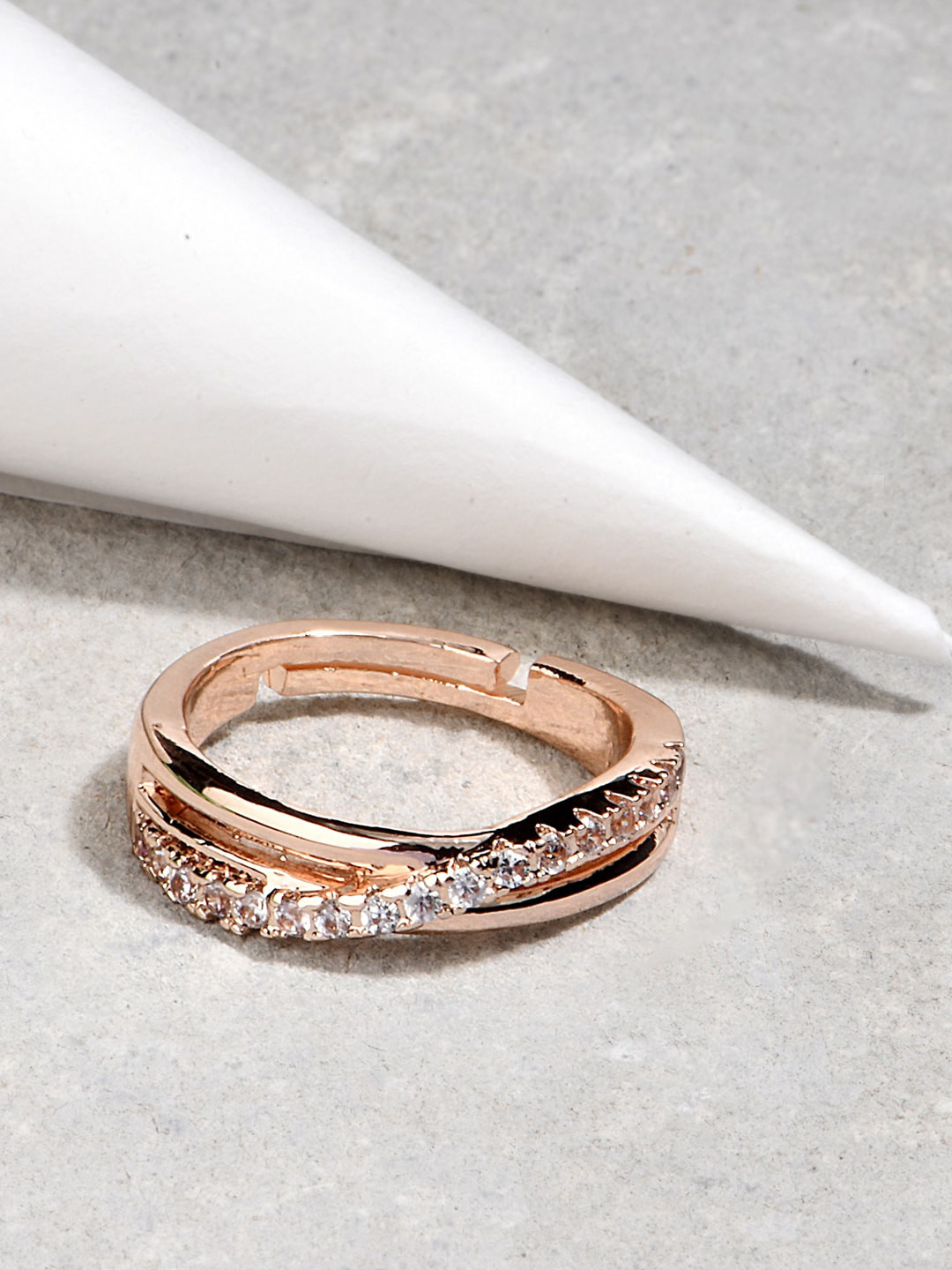 

Lilly & sparkle Rose Gold-Plated CZ Stone-Studded Finger Ring