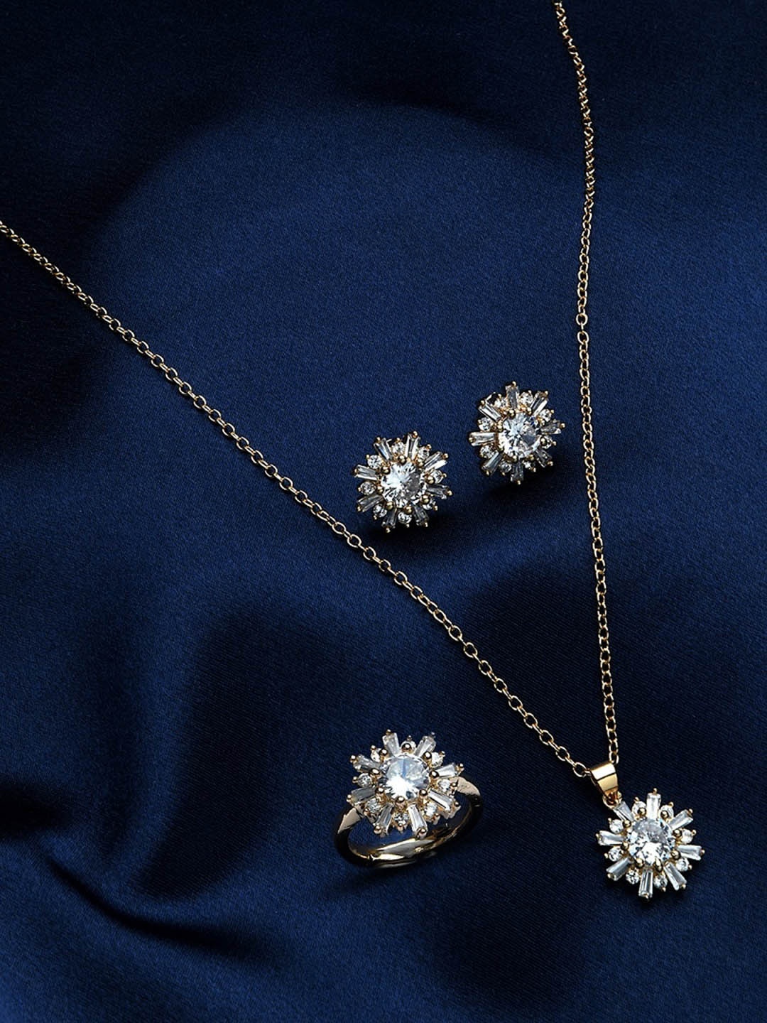 

Lilly & sparkle Gold Plated CZ Stone floral Jewellery Set