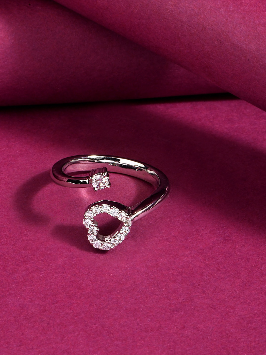 

Lilly & sparkle Silver-Plated White CZ Studded Finger Ring