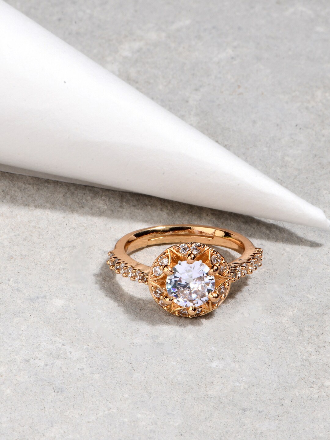 

Lilly & sparkle Gold-Plated White CZ Stone-Studded Adjustable Finger Ring