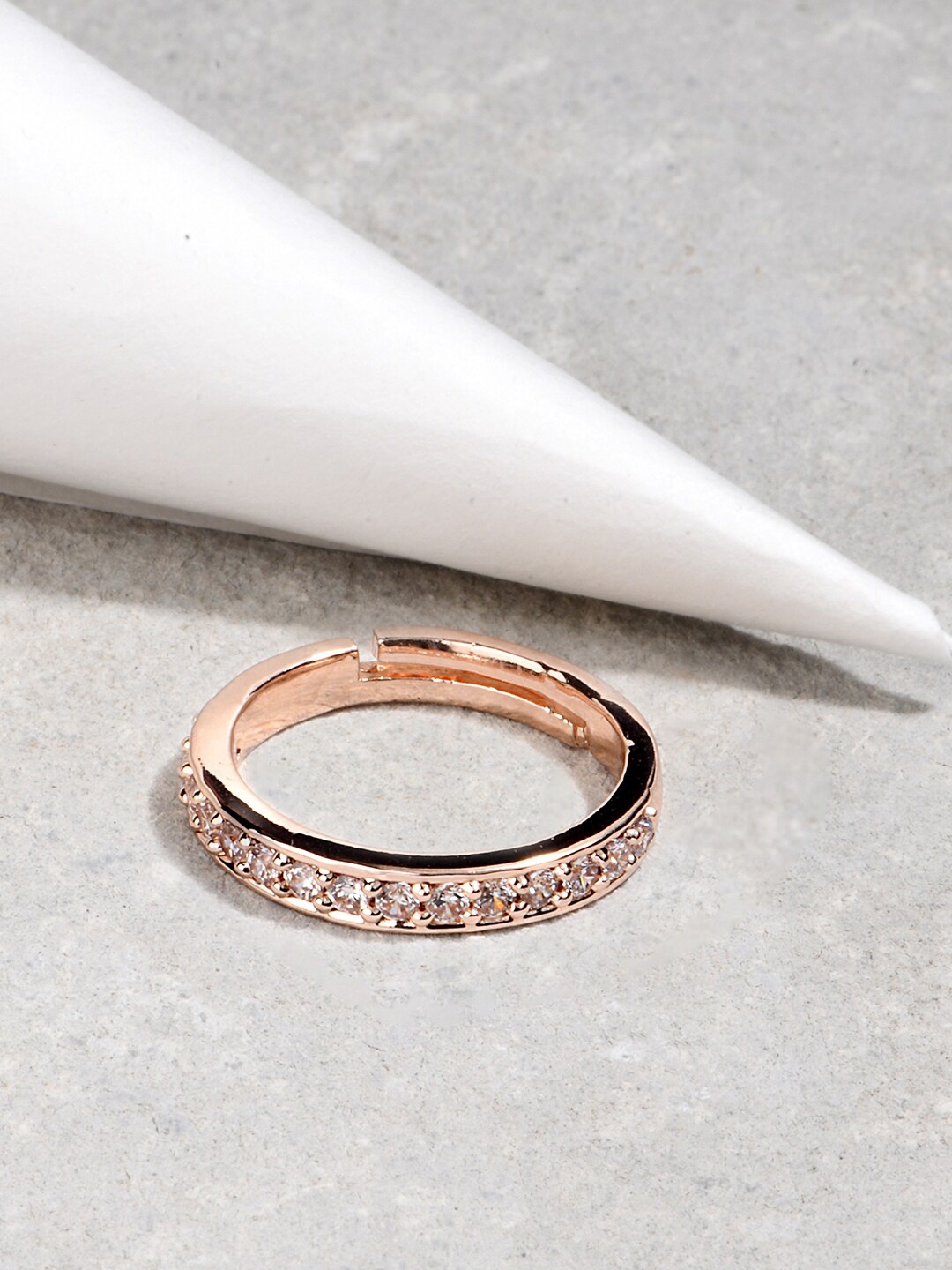 

Lilly & sparkle Rose-Gold Plated CZ Stone-Studded Finger Ring