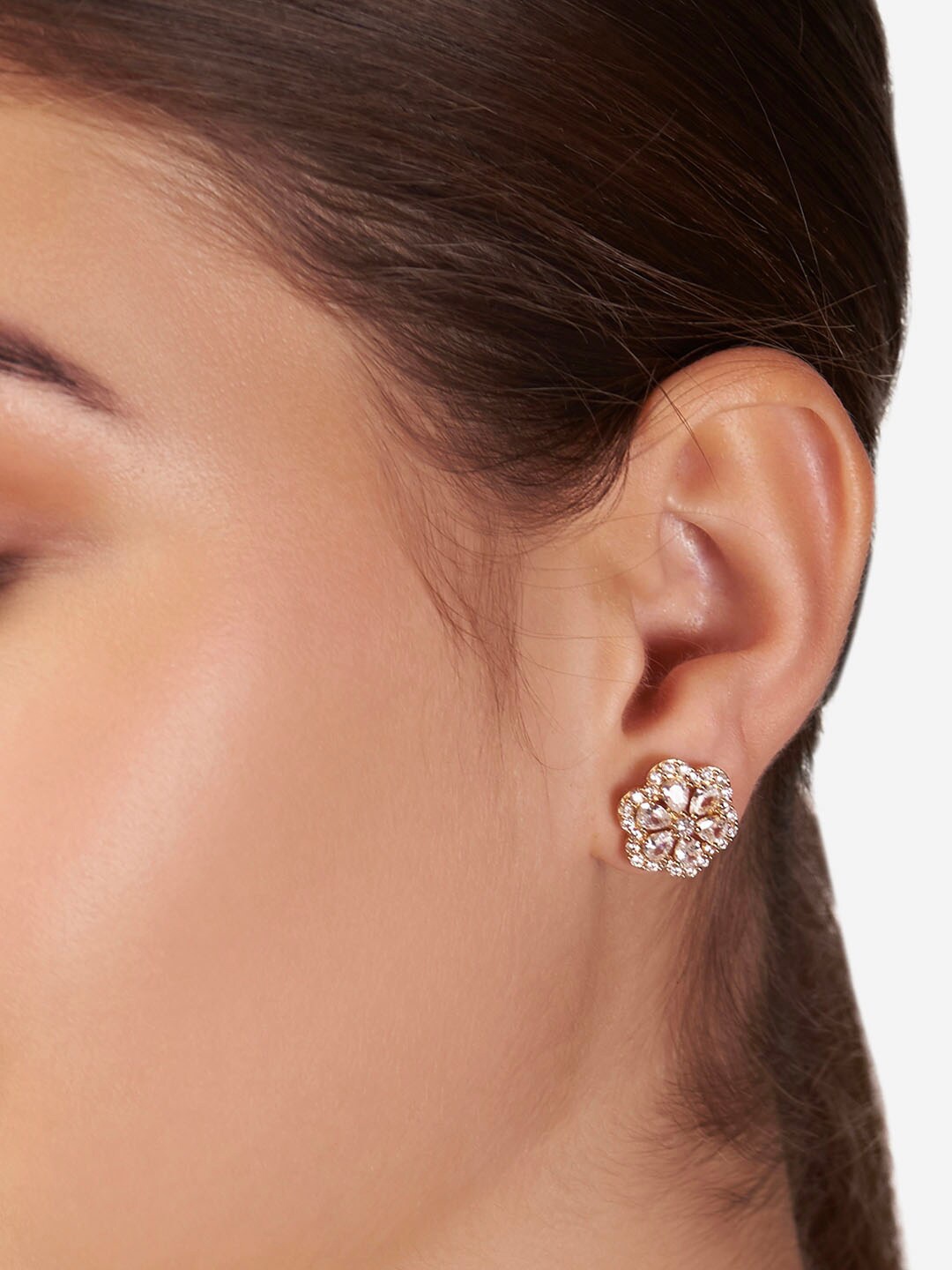 

Lilly & sparkle Gold-Plated & White CZ Studded Floral Studs Earrings