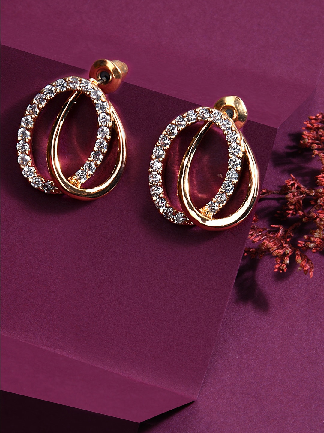 

Lilly & sparkle Gold-Plated Cubic Zirconia Studded Contemporary Studs Earrings