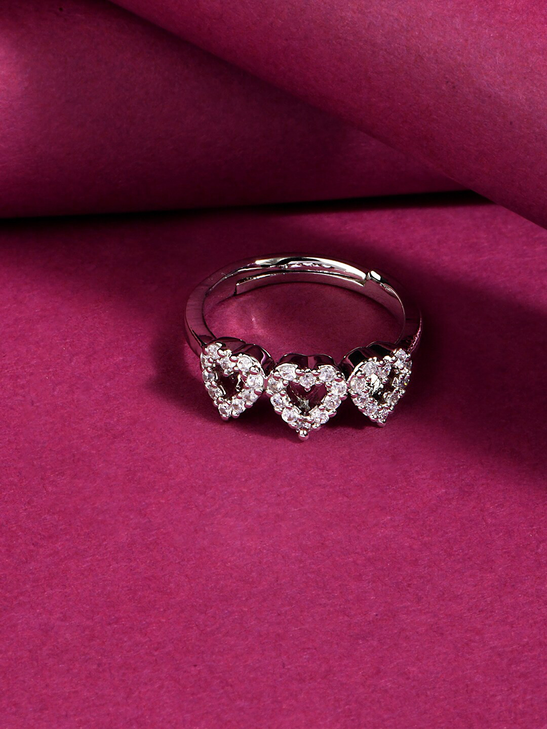 

Lilly & sparkle Rhodium-Plated Silver-Toned CZ Studded Heart Finger Ring