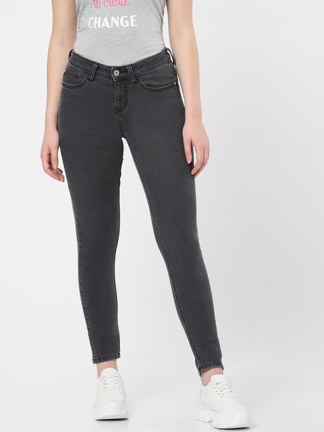 

Vero Moda Women Grey Skinny Fit High-Rise Stretchable Jeans