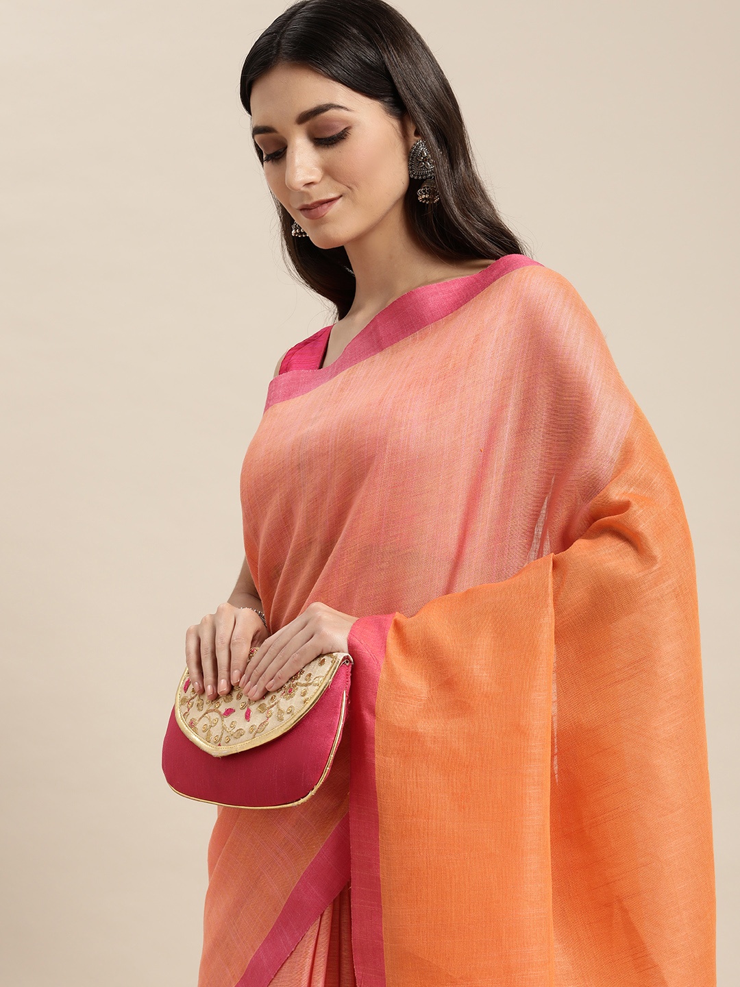

swatika Peach-Coloured & Orange Pure Cotton Bhagalpuri Saree