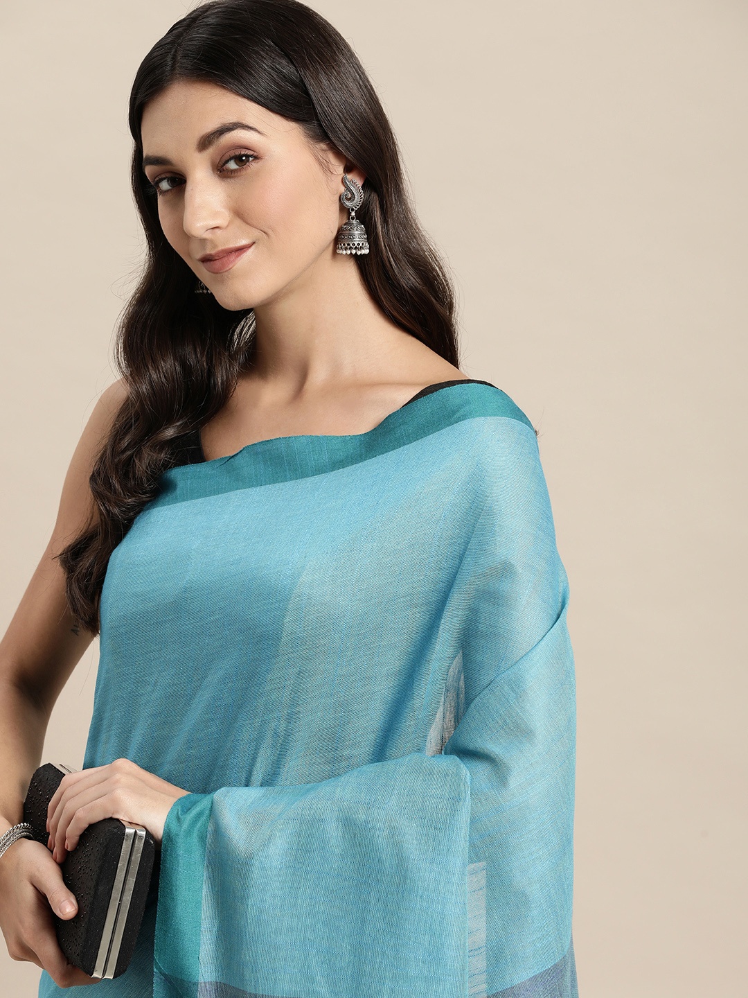 

swatika Blue Pure Cotton Bhagalpuri Saree