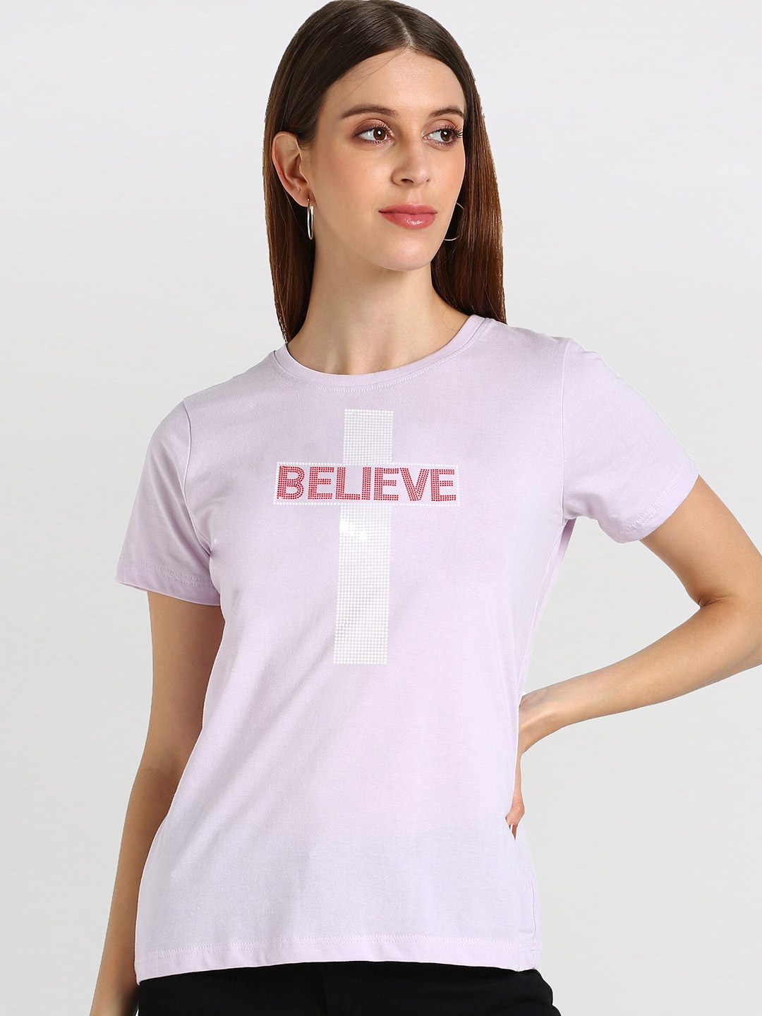 

shashvi Women Purple & Red Cotton Printed T-shirt