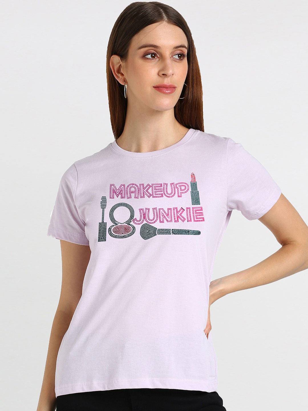 

shashvi Women Purple Typography Printed T-shirt