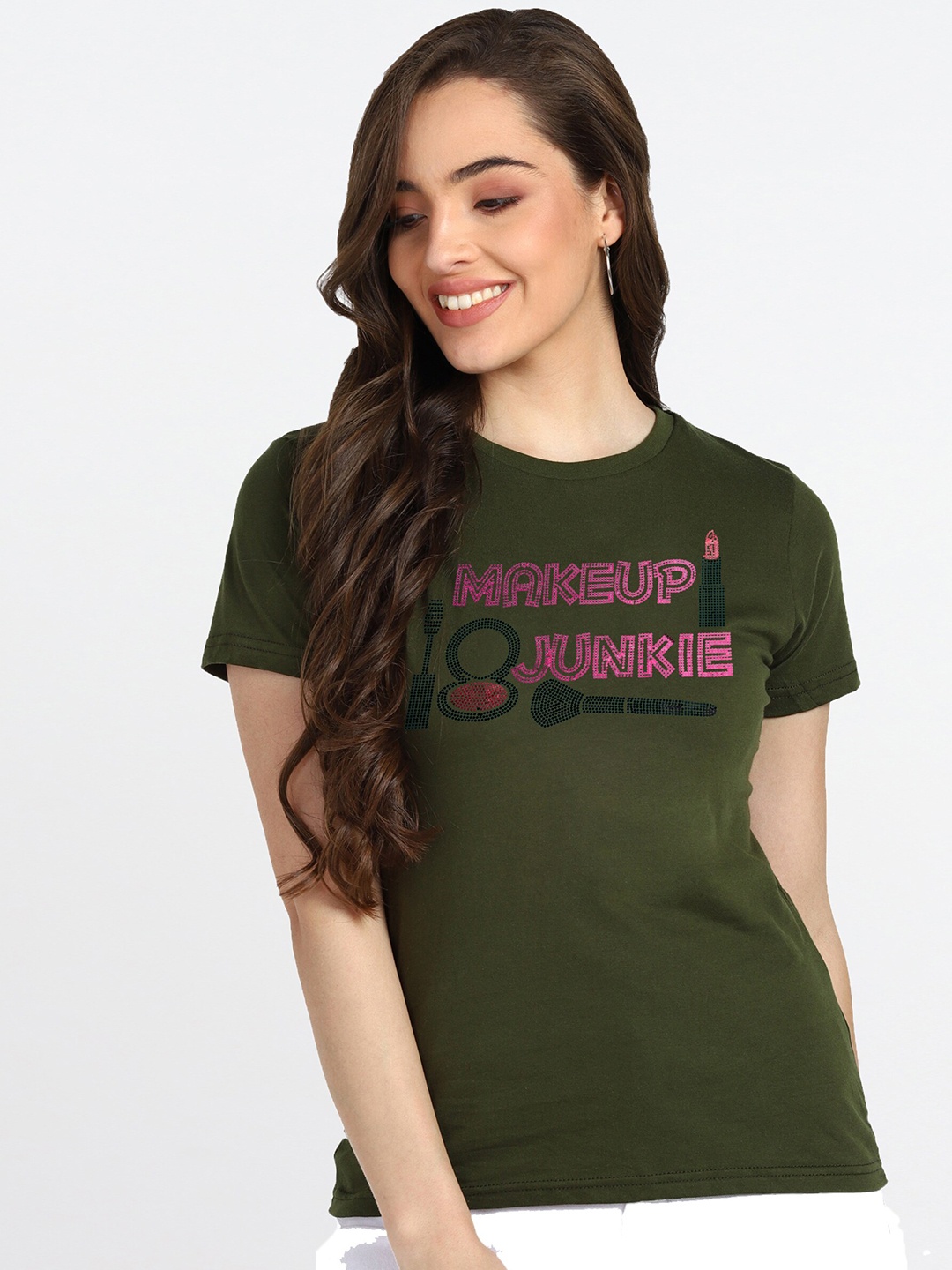 

shashvi Women Khaki Sequins Embellished T-shirt