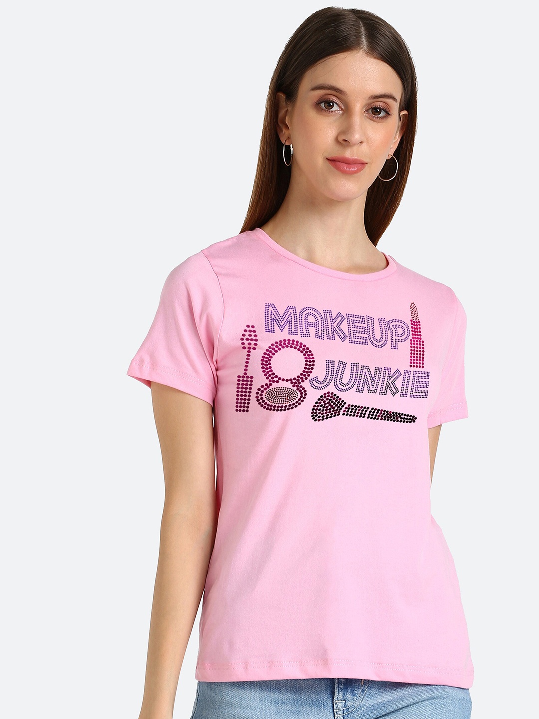 

shashvi Women Pink Typography Printed T-shirt