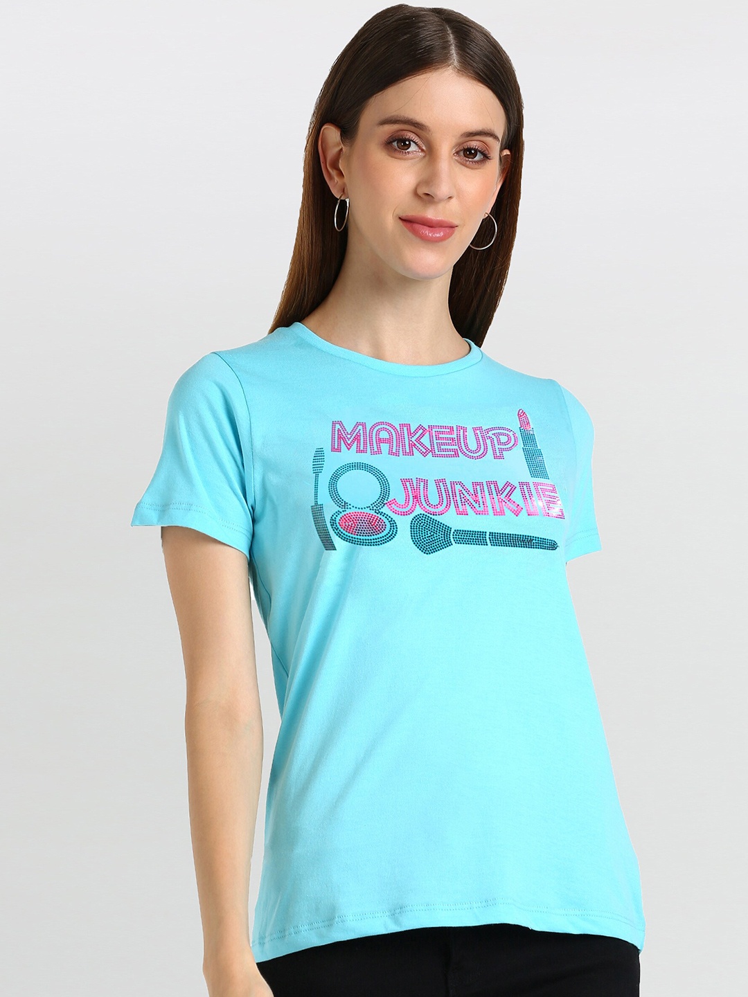 

shashvi Women Blue Typography Printed T-shirt