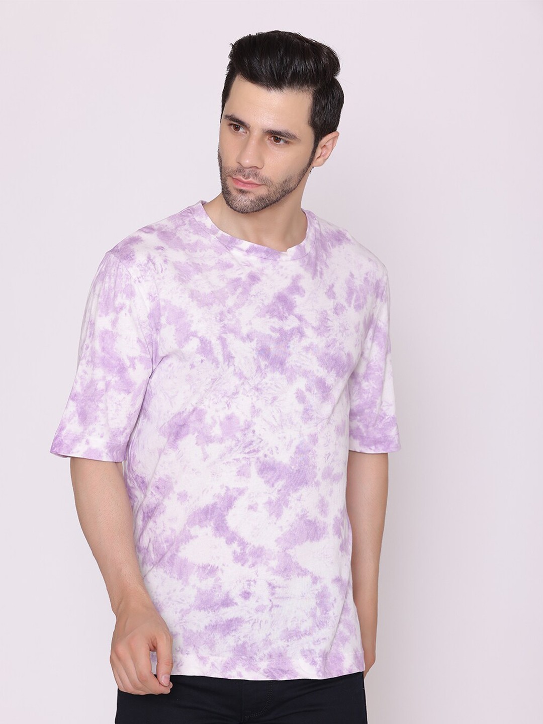 

FLAWLESS Men Purple & White Tie and Dye Oversized T-shirt