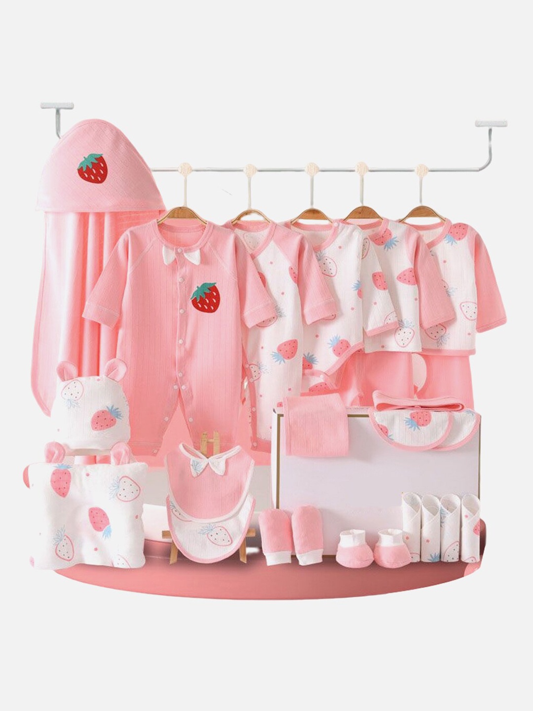 

Little Surprise Box LLP Unisex Kids Pink EIO Infants 13-Pcs Printed Baby Apparel Gift Set