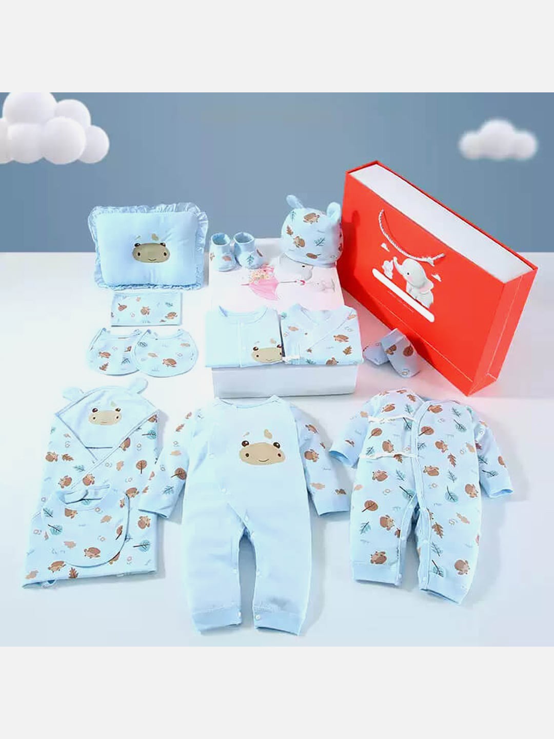 

Little Surprise Box LLP Kids Blue Set Of 23 Printed Cotton Baby Apparel Gift Set