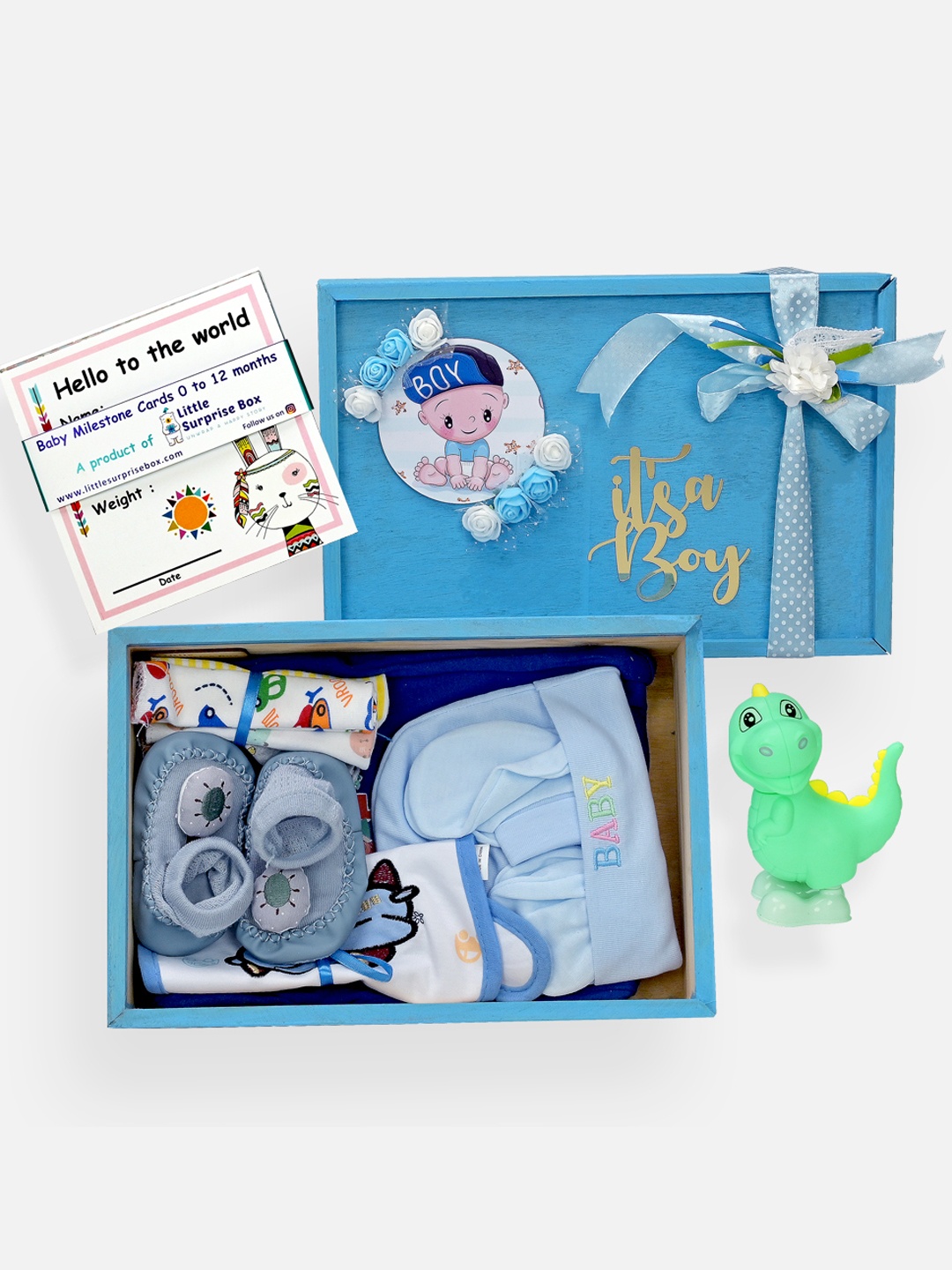 

Little Surprise Box LLP Infant Kids 15 Pcs Printed Baby Apparel Gift Set, Blue