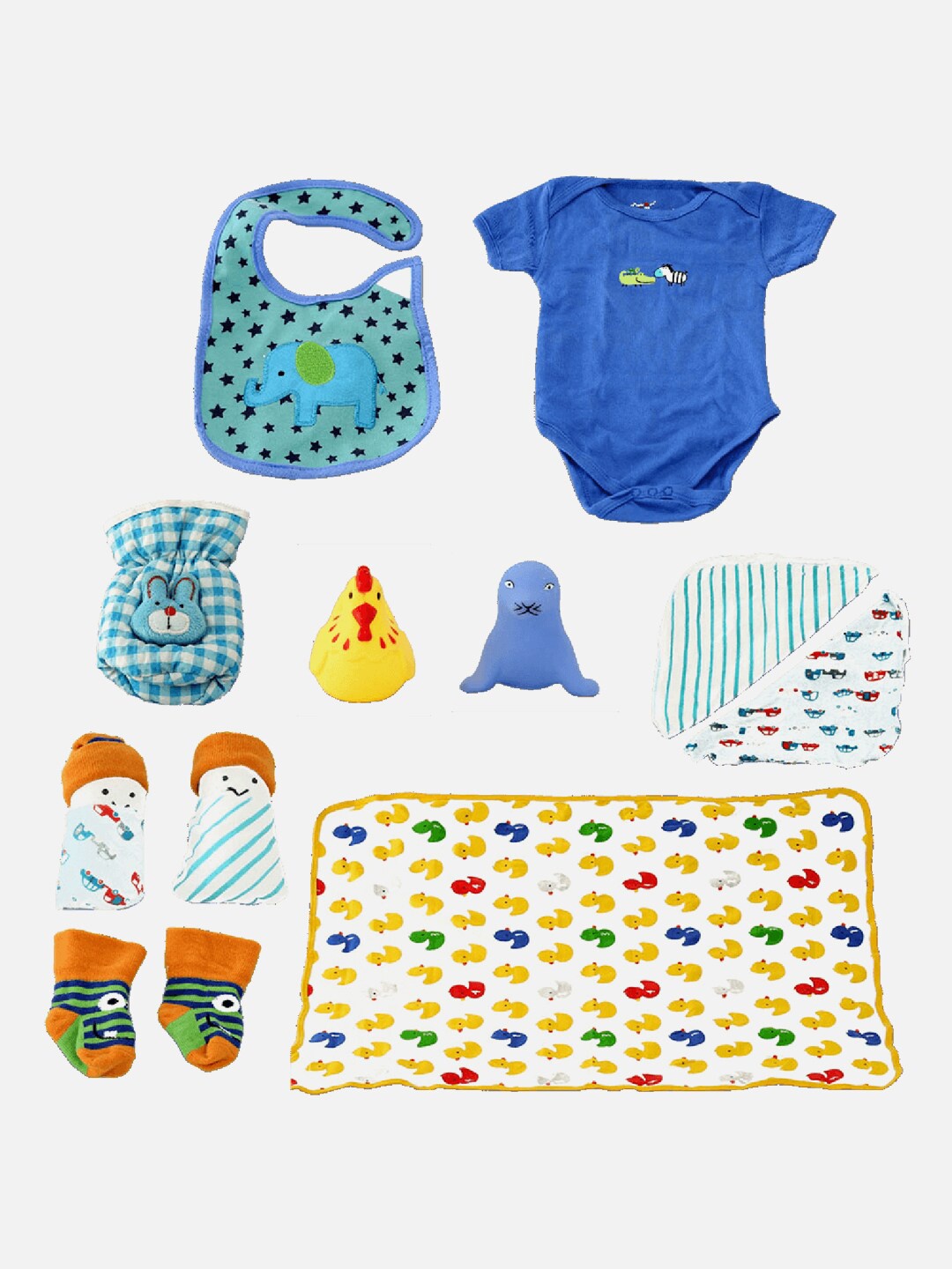 

Little Surprise Box LLP Infants 13-Pcs Printed Cotton Baby Apparel Gift Set, Blue