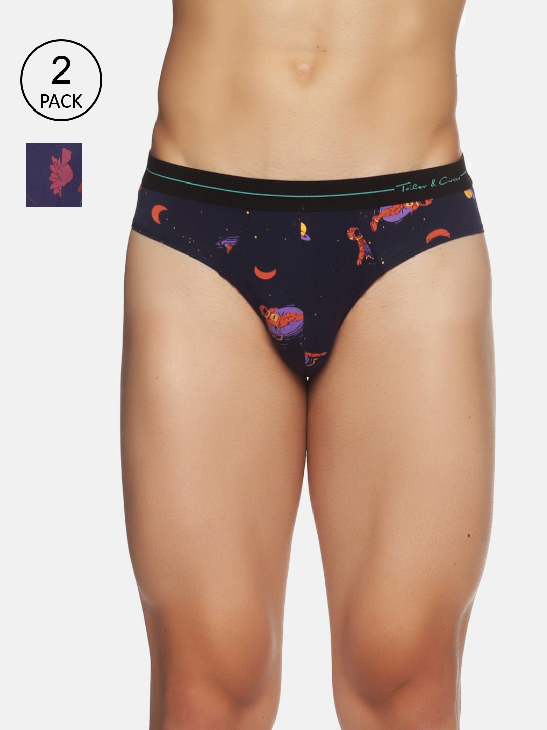 

Tailor & Circus Men Pack Of 2 Navy-Blue Printed Basic Briefs