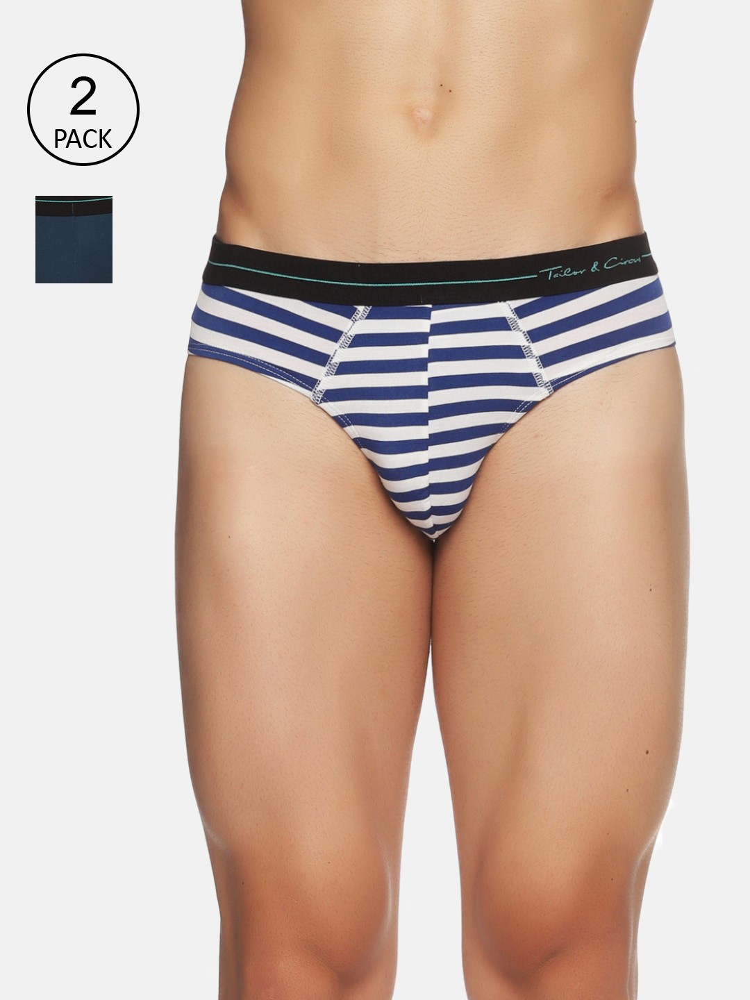 

Tailor & Circus Men Pack Of 2 Navy-Blue & White Basic Briefs