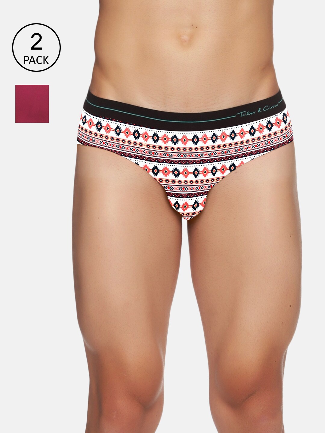 

Tailor & Circus Men Pack Of 2 White & Magenta Basic Briefs