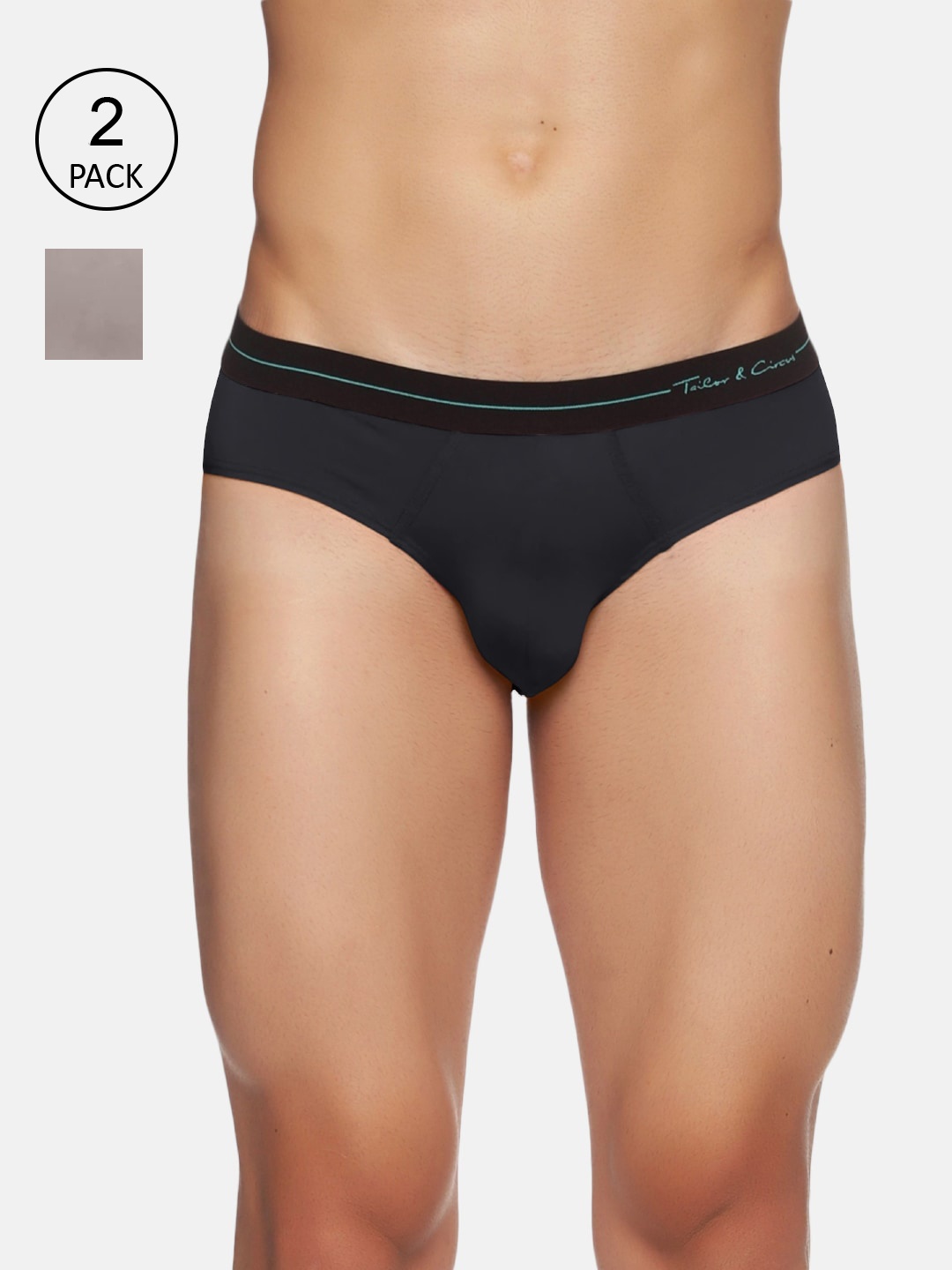 

Tailor & Circus Men Pack Of 2 Black & Grey Solid Anti-Bacterial Basic Briefs