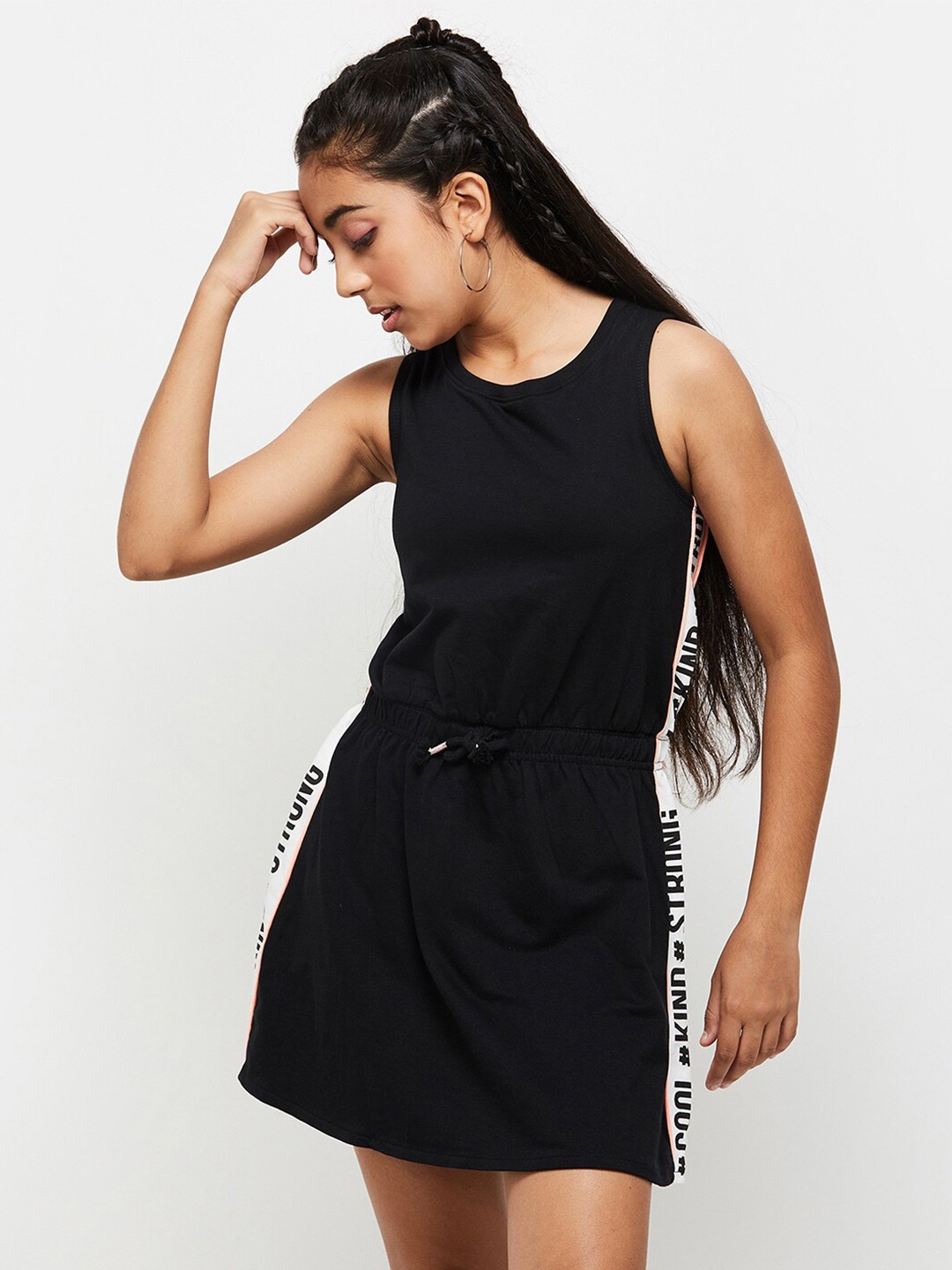 

max Black A-Line Mini Cinched waist Dress