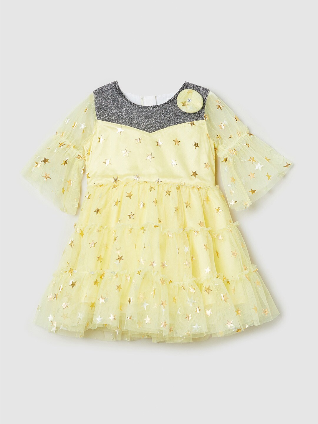 

max Kids Girls Yellow Embellished Flare Printed Stars Dress