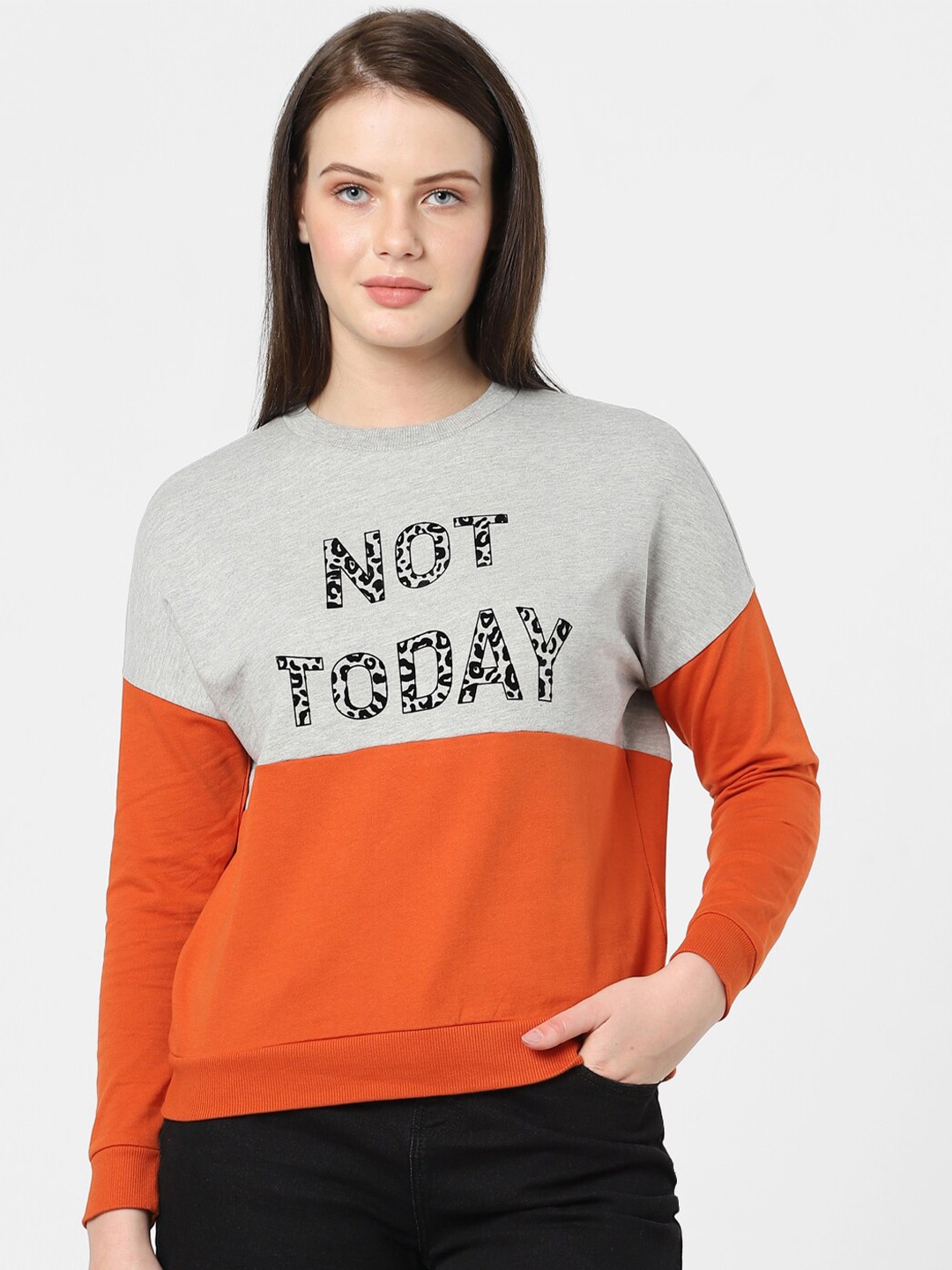 

Vero Moda Women Orange Colourblocked Sweatshirt