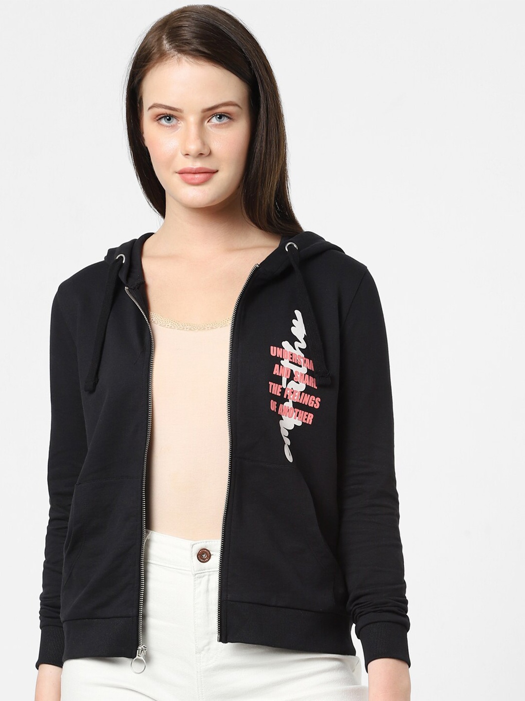 

Vero Moda Women Black Solid Hooded Sweatshirt