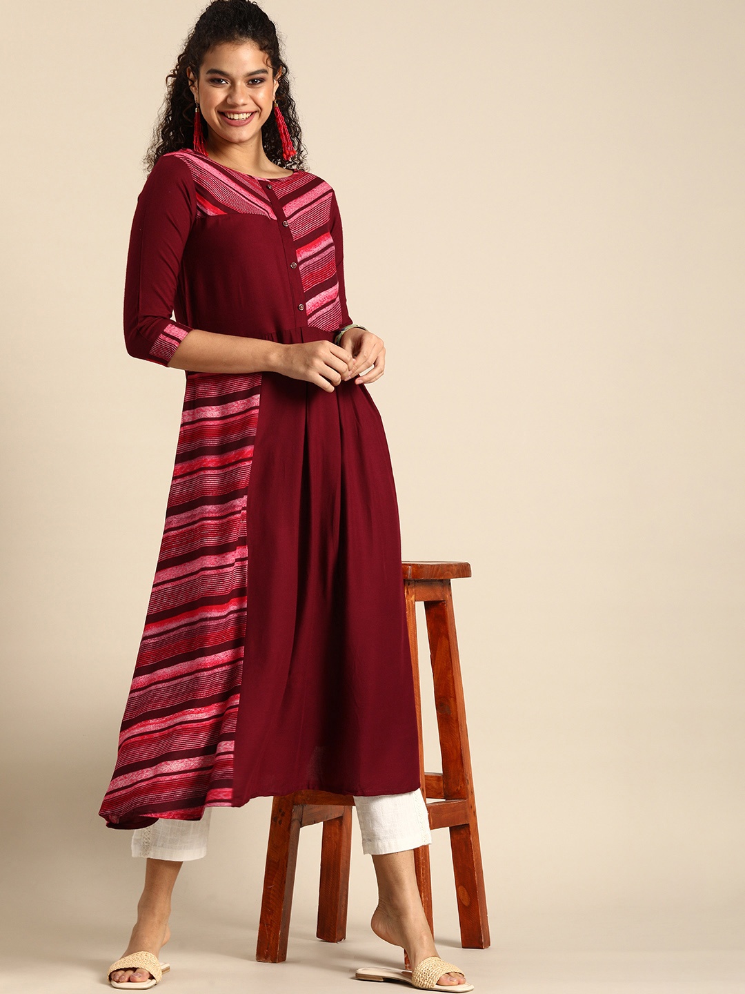

Sangria Women Maroon & Pink Printed Kurta