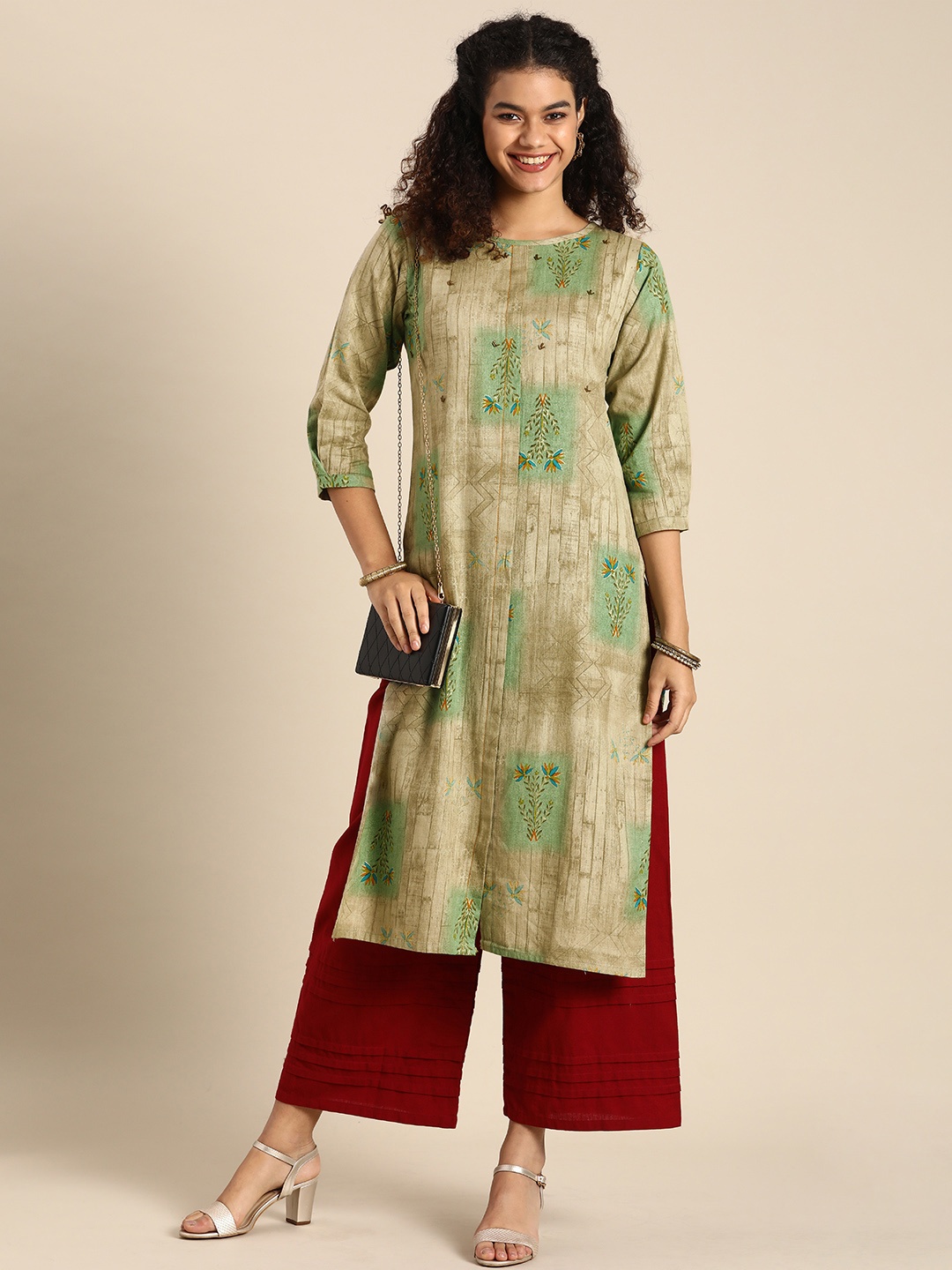 

Sangria Women Green Floral Printed Kurta