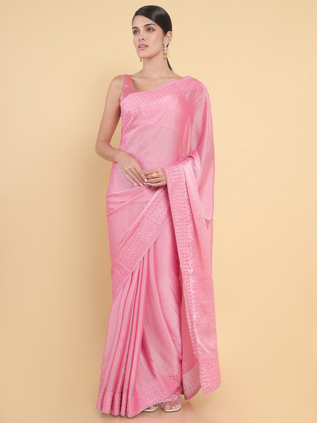 

Soch Pink Embellished Beads and Stones Pure Georgette Saree