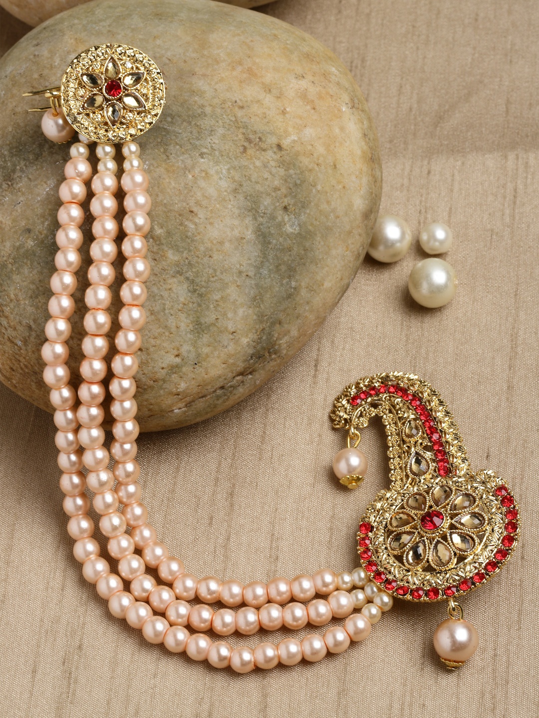 

Sanjog Gold-Toned & Cream Stone Beaded Maharaja Dulha Pagdi Kalangi Brooch