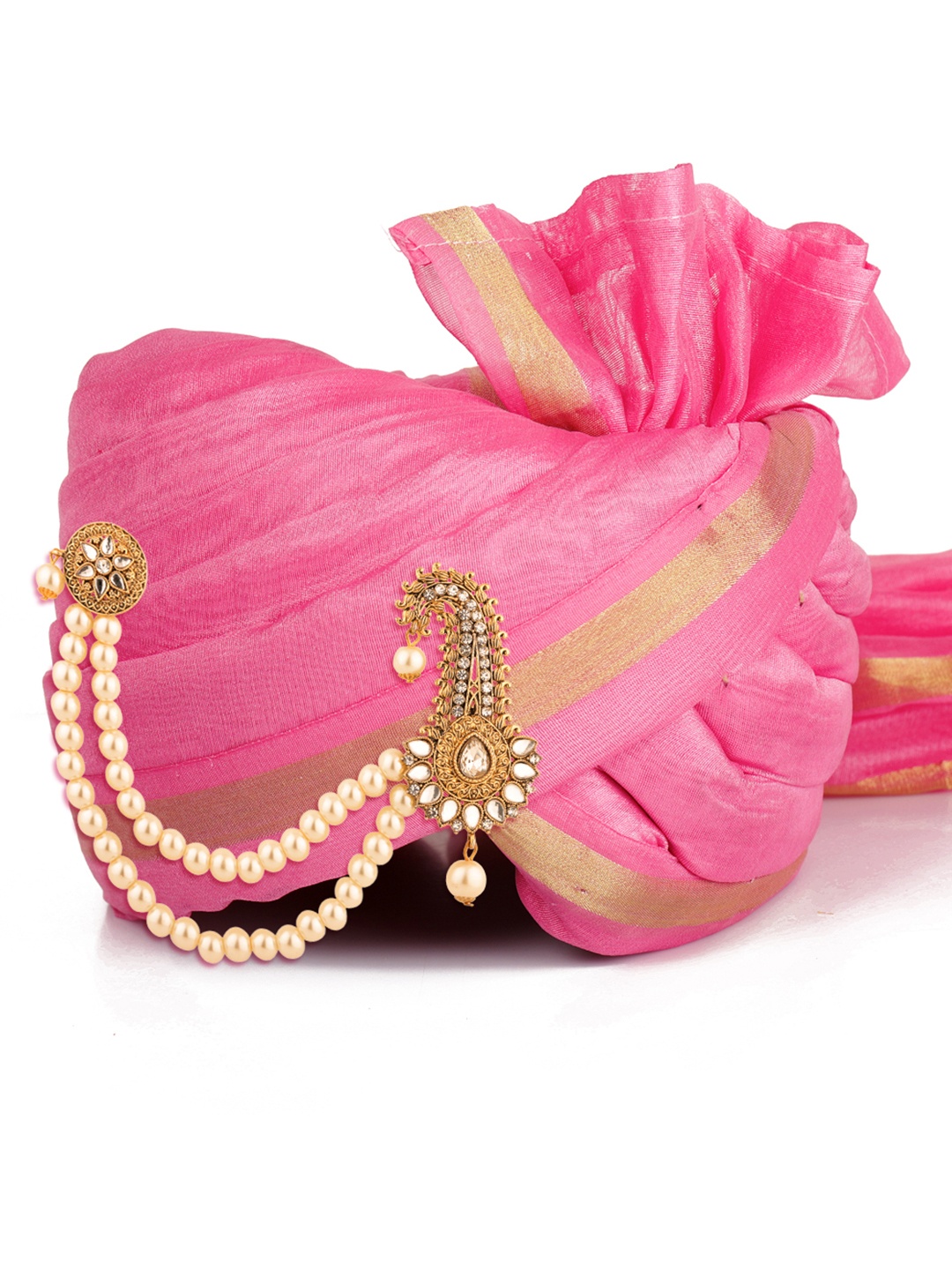 

Sanjog Off-white & Gold-toned Beaded Stone Kalangi Wedding Turban Brooch