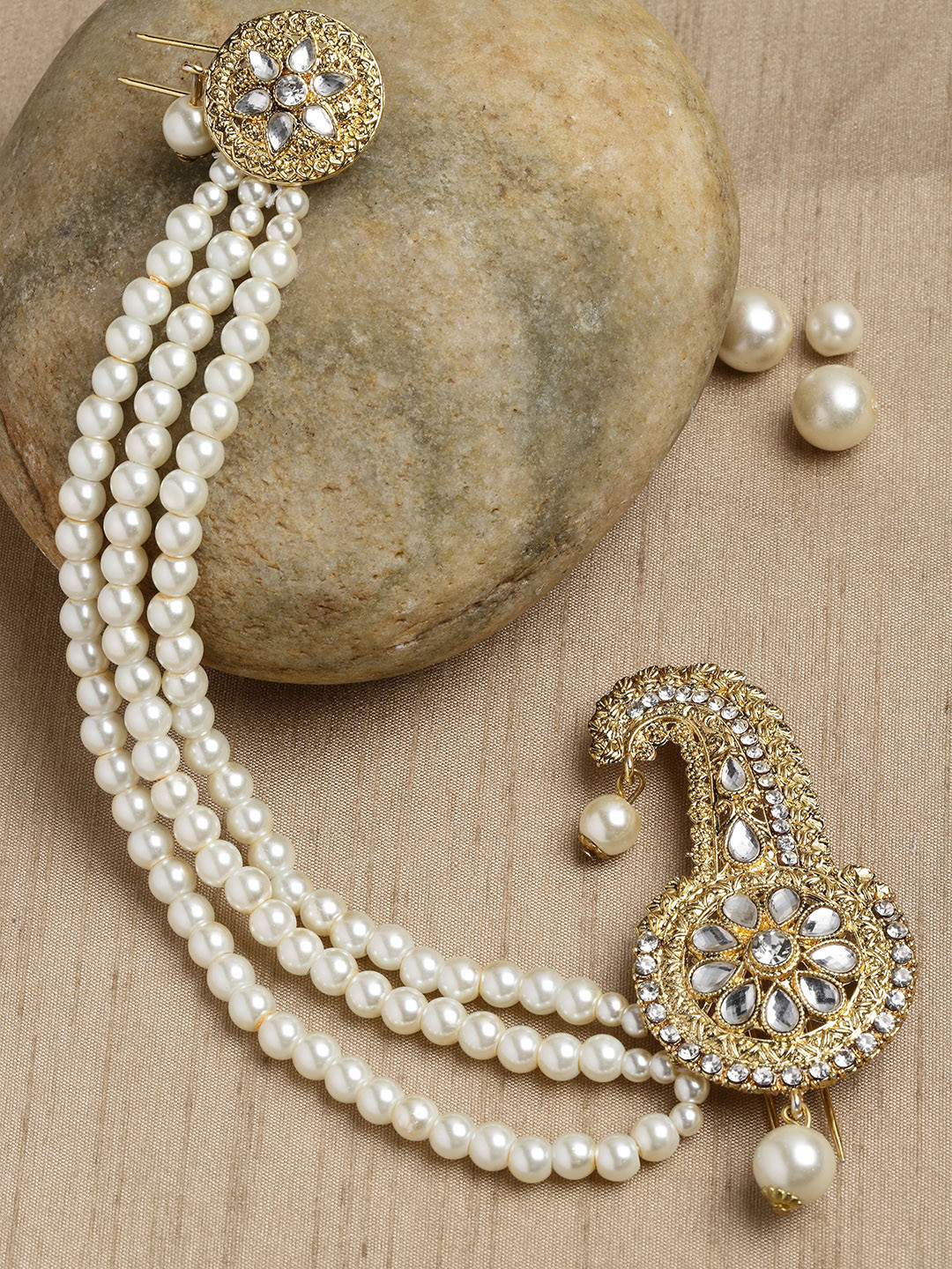 

Sanjog Men Gold-Toned & White Stone-Studded Kundan Maharaja Dulha Pagdi Kalangi Brooch