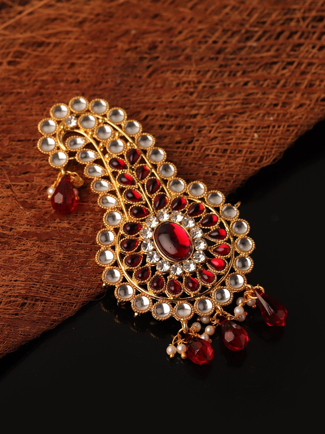 

Sanjog Red Stone Studded Maharaja Dulha Pagdi Kalangi Brooch, Gold