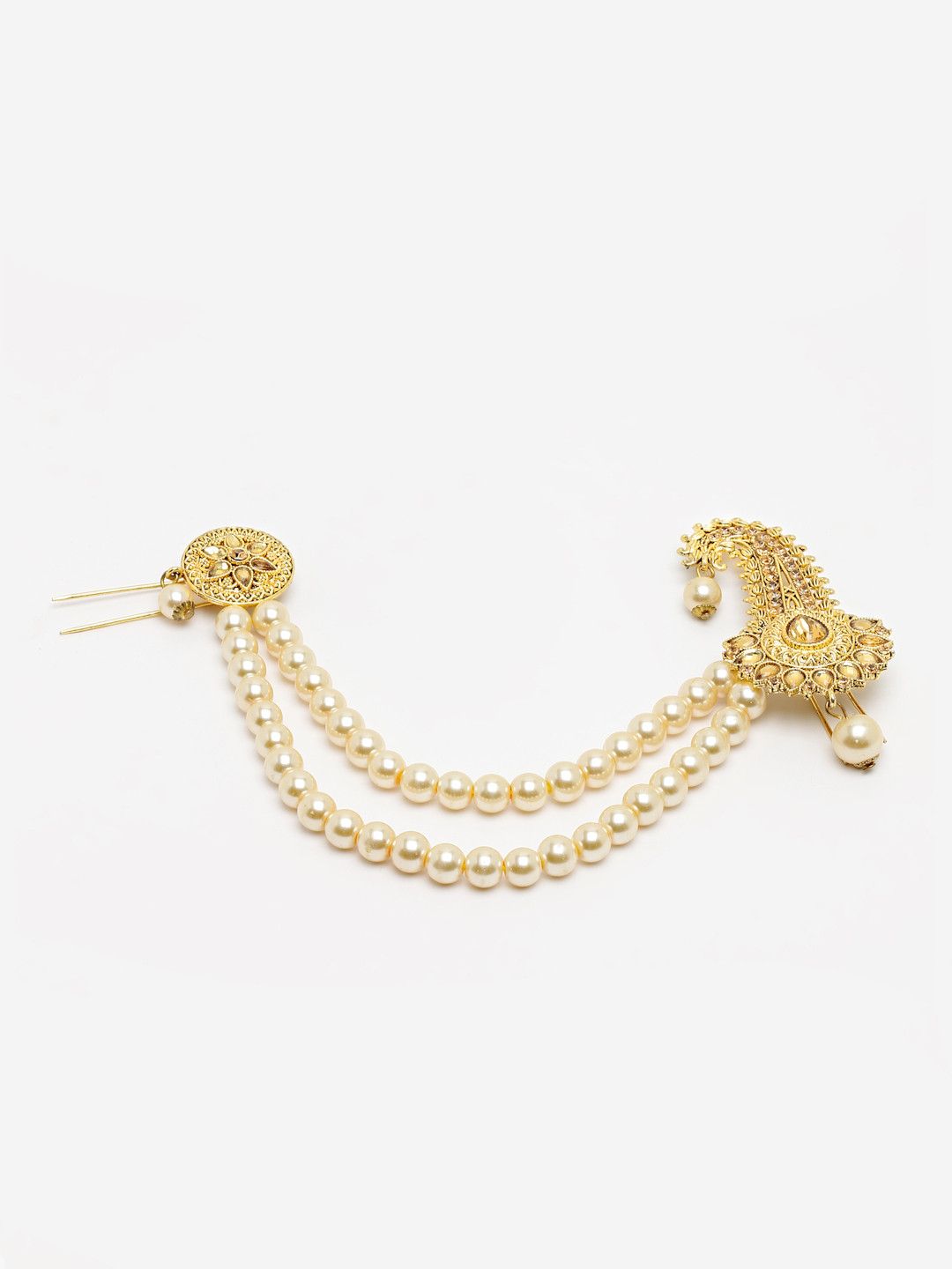 

Sanjog Men Gold-Toned & White Stone-Studded Kalangi Maharaja Dulha Pagdi Brooch