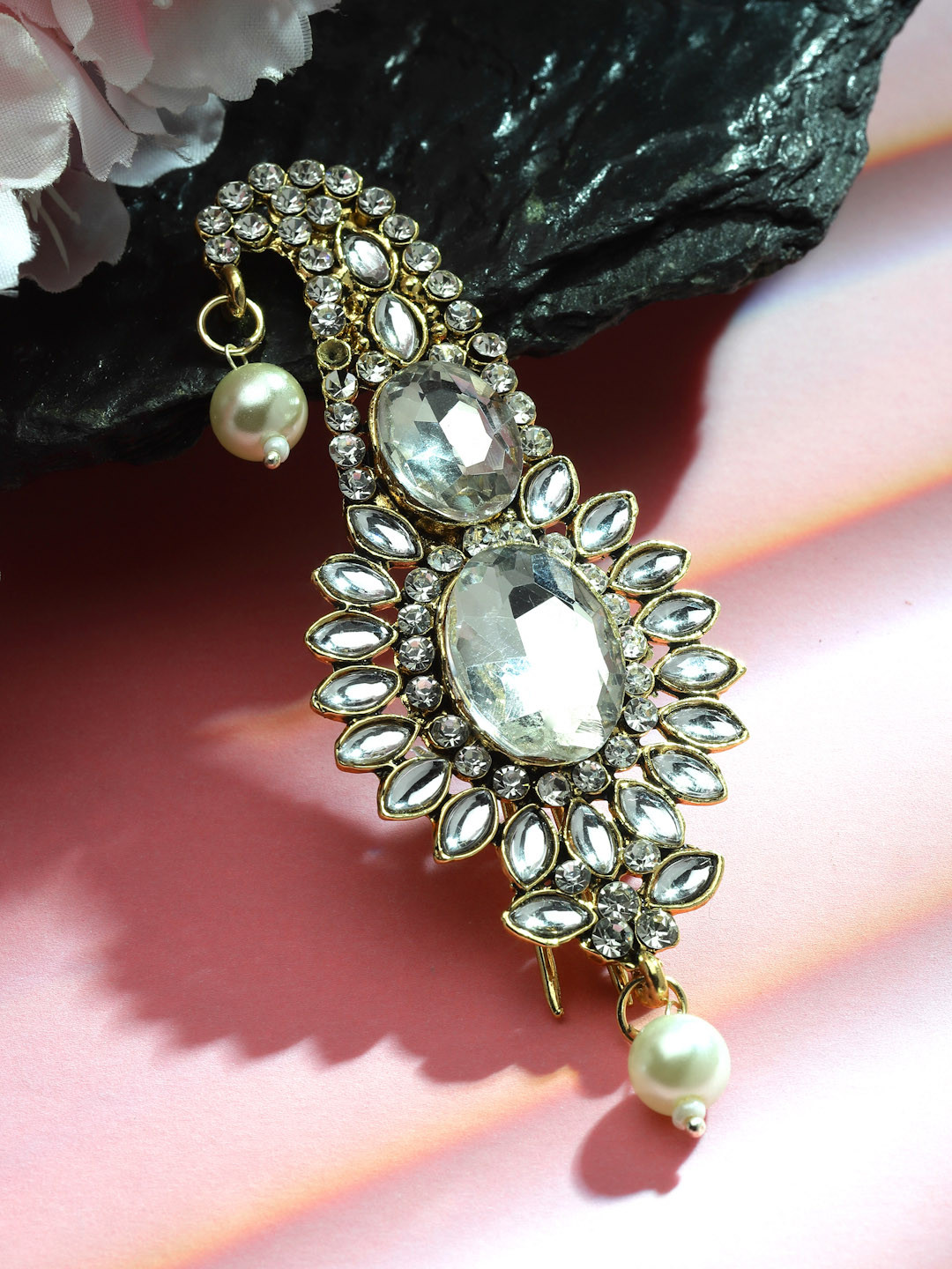 

Sanjog Men White & Gold-Toned Stone-Studded Maharaja Dulha Pagdi Brooch Kalangi