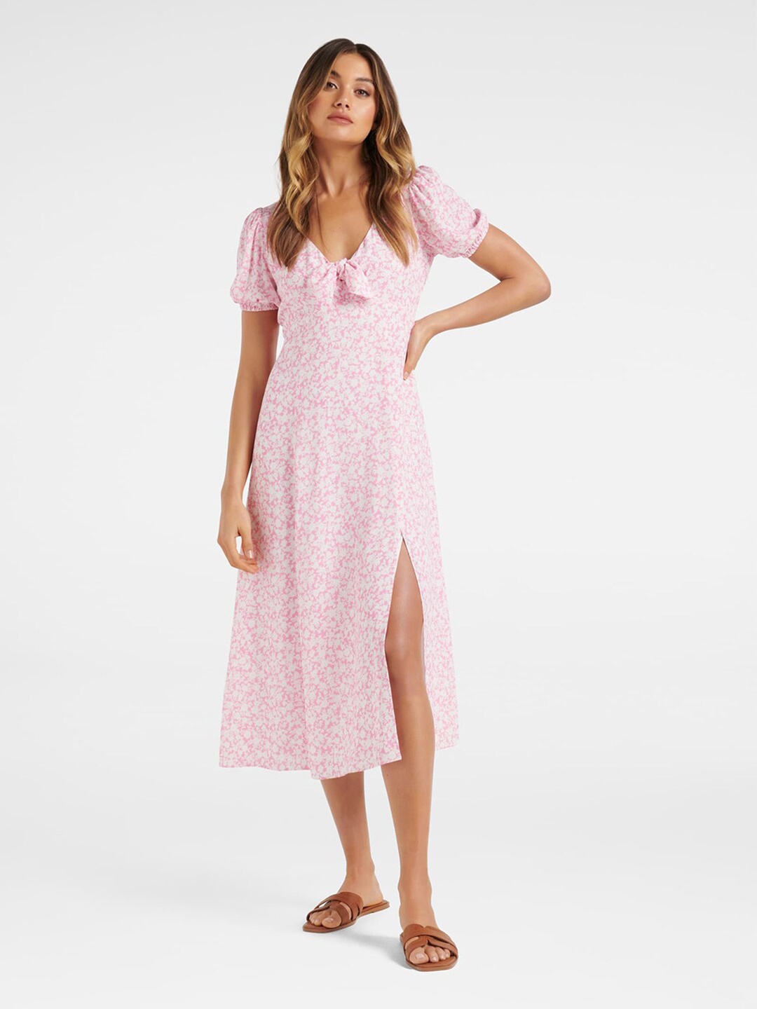 

Forever New Women Pink Floral Printed A-Line Dress