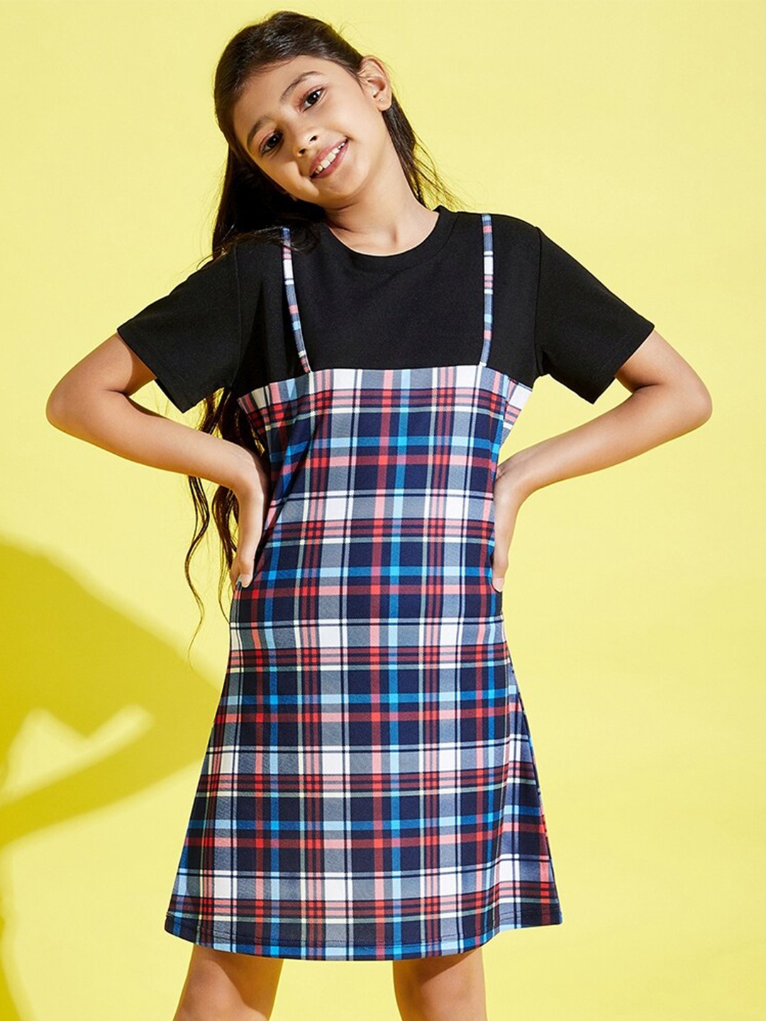 

Noh Voh - SASSAFRAS Kids Blue & Black Checked A Line Dress