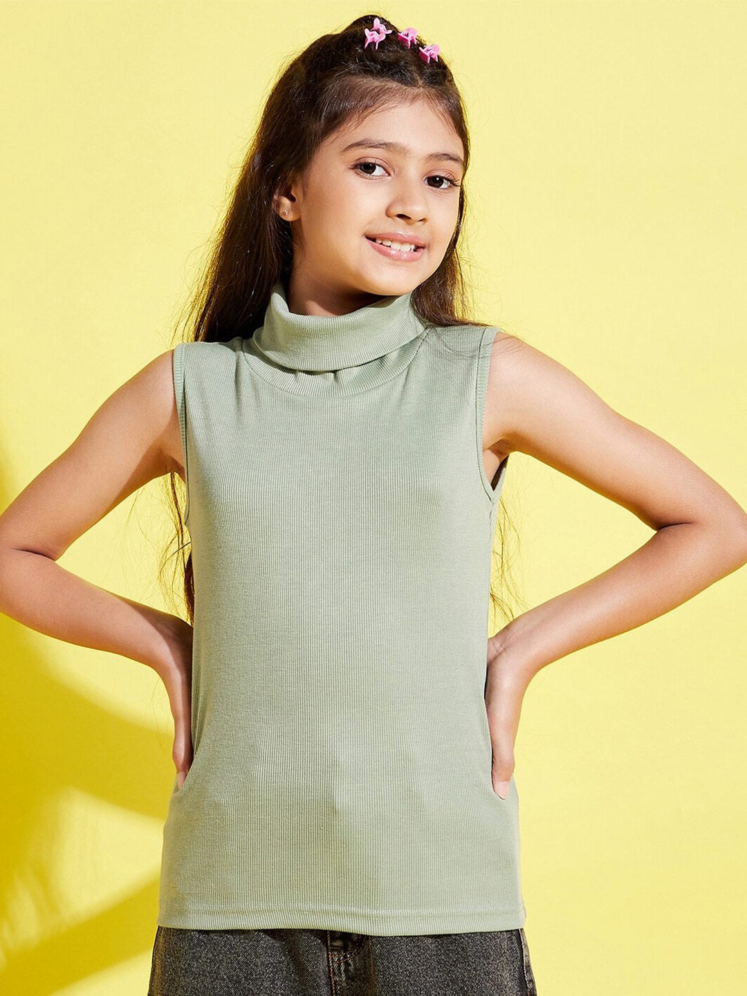 

Noh Voh - SASSAFRAS Kids Olive Green High Neck Rib Top