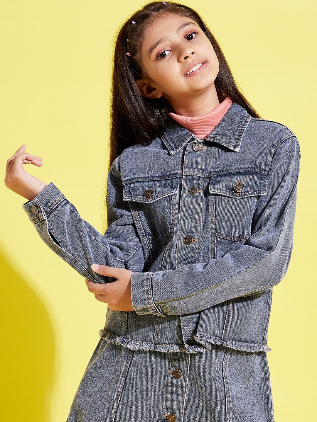 

Noh Voh - SASSAFRAS Kids Girls Grey Acid Washed Cotton Denim Crop Jacket